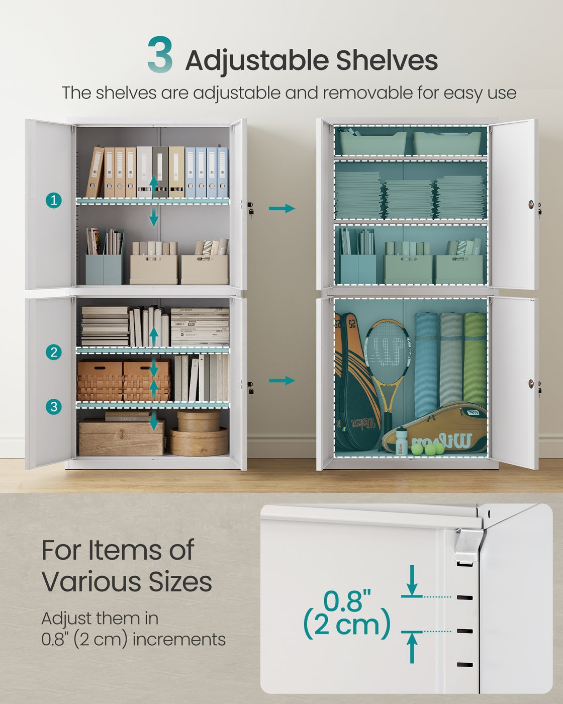 Metal Storage Cabinet - Steel - Black - Lockable with Shelves