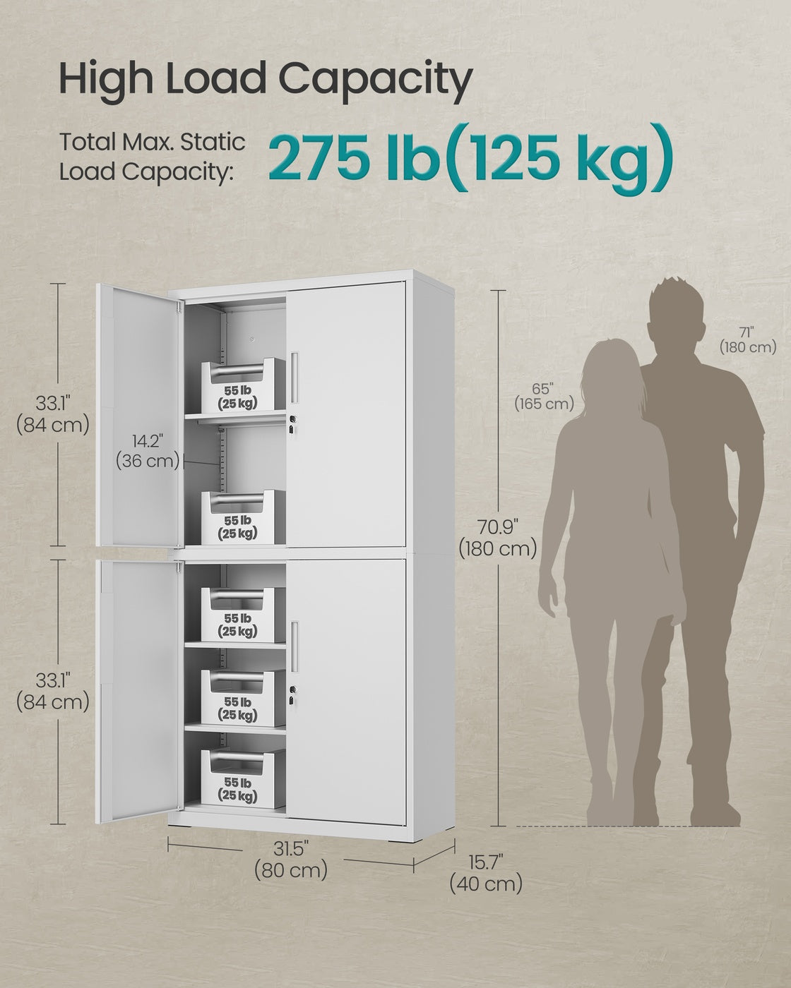Metal Storage Cabinet - Steel - Black - Lockable with Shelves