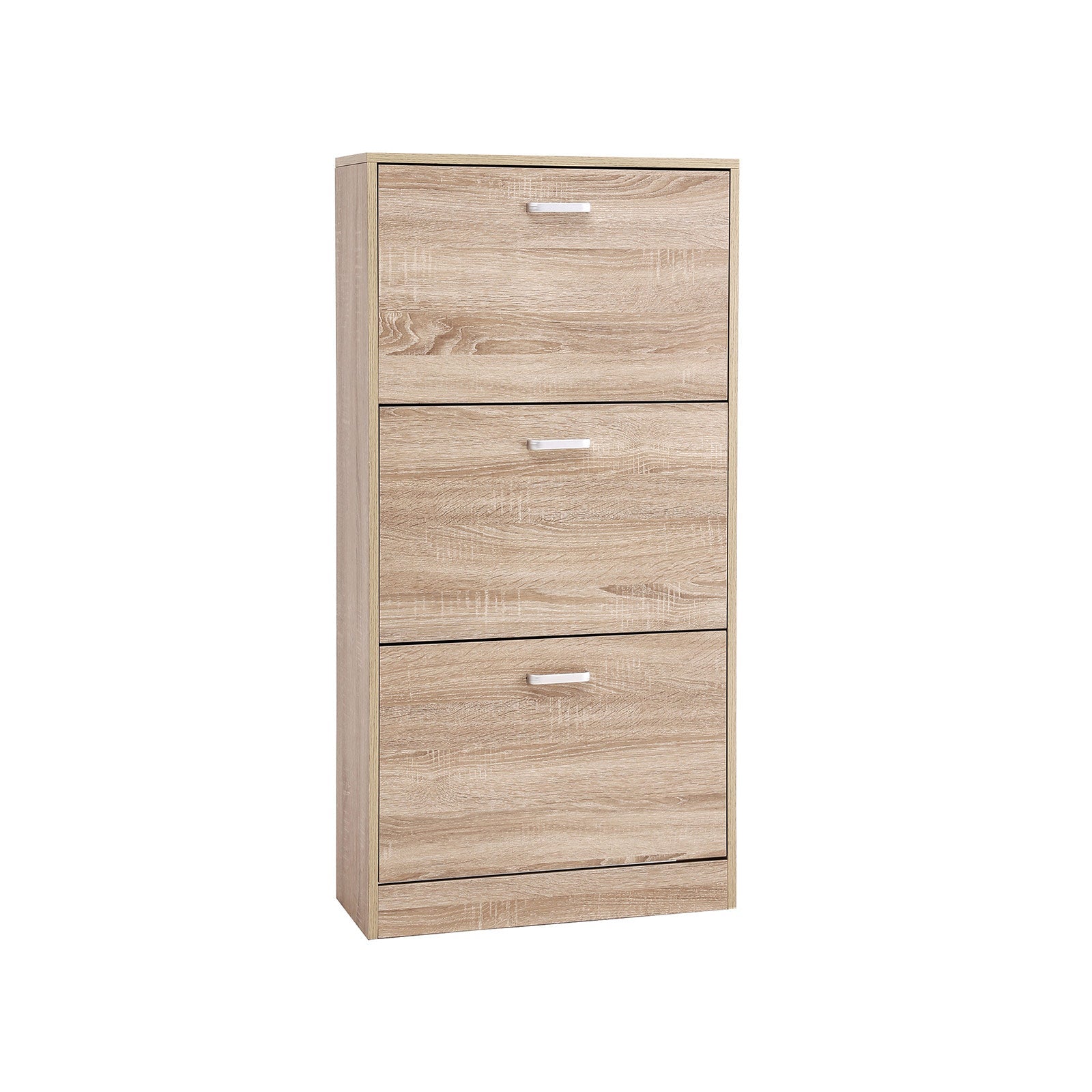 Shoe Cabinet - Wood - Oak - 3-Tier Design with Flip Doors