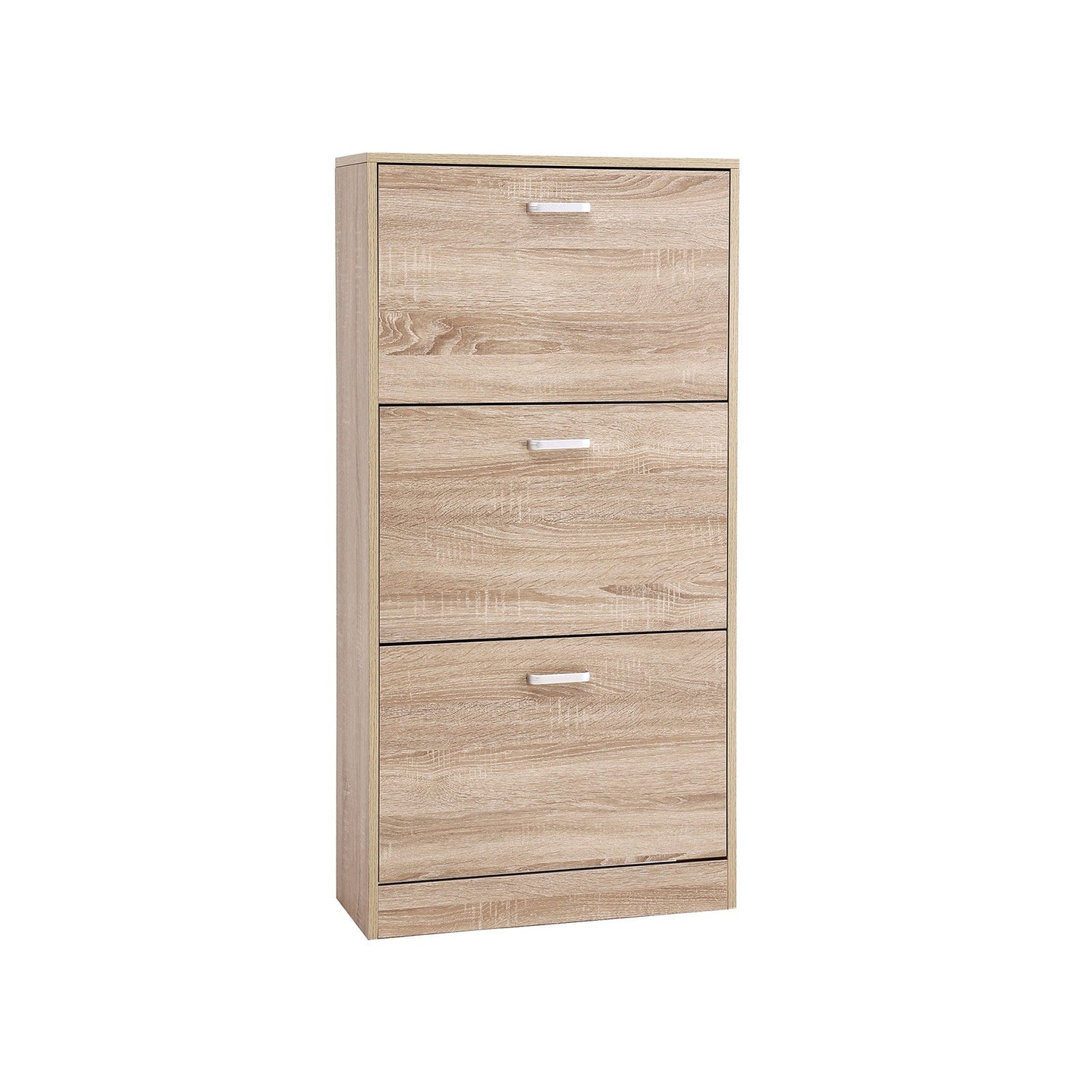 Shoe Cabinet - Wood - Oak - 3-Tier Design with Flip Doors