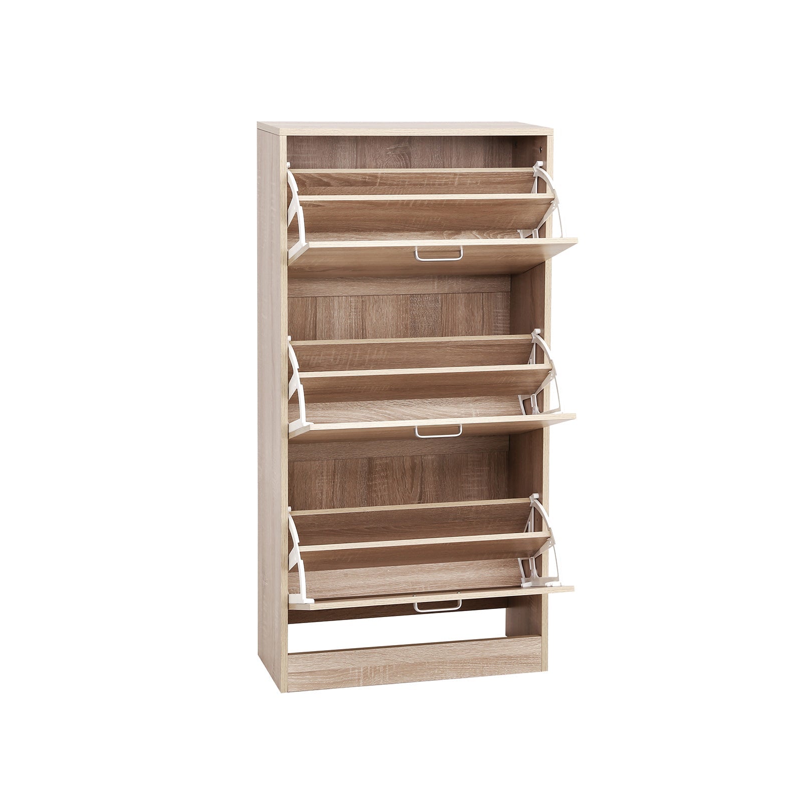 Shoe Cabinet - Wood - Oak - 3-Tier Design with Flip Doors