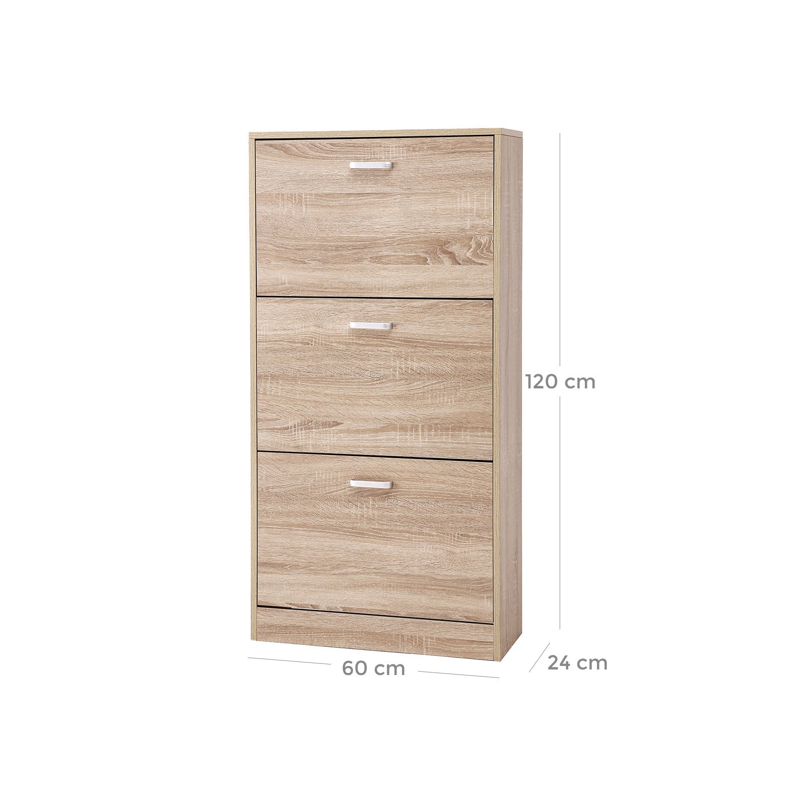 Shoe Cabinet - Wood - Oak - 3-Tier Design with Flip Doors