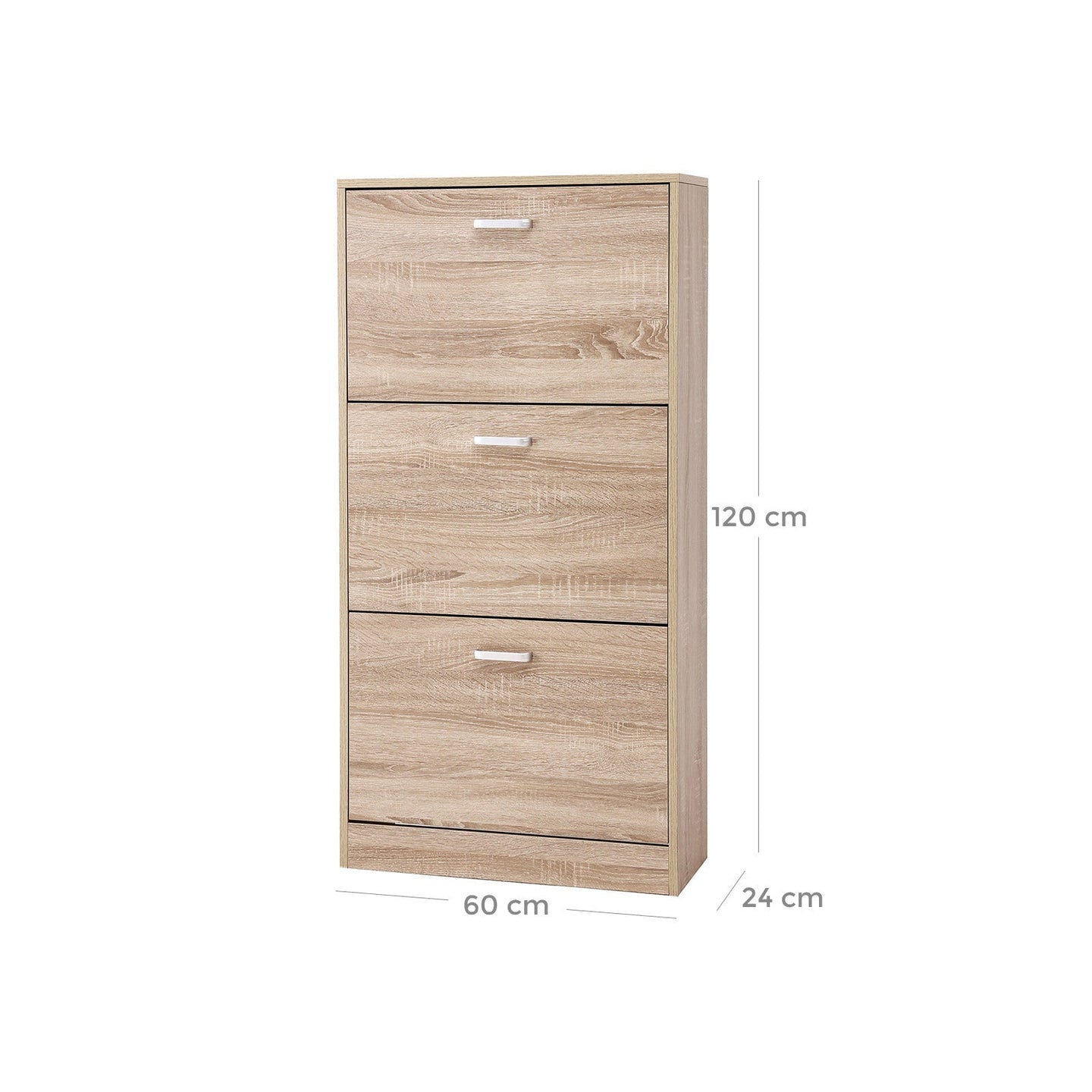 Shoe Cabinet - Wood - Oak - 3-Tier Design with Flip Doors