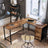 L-Shaped Office Desk - Steel - Rustic Brown and Black - Space-Saving with Cupboard and Drawer