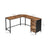 L-Shaped Office Desk - Steel - Rustic Brown and Black - Space-Saving with Cupboard and Drawer