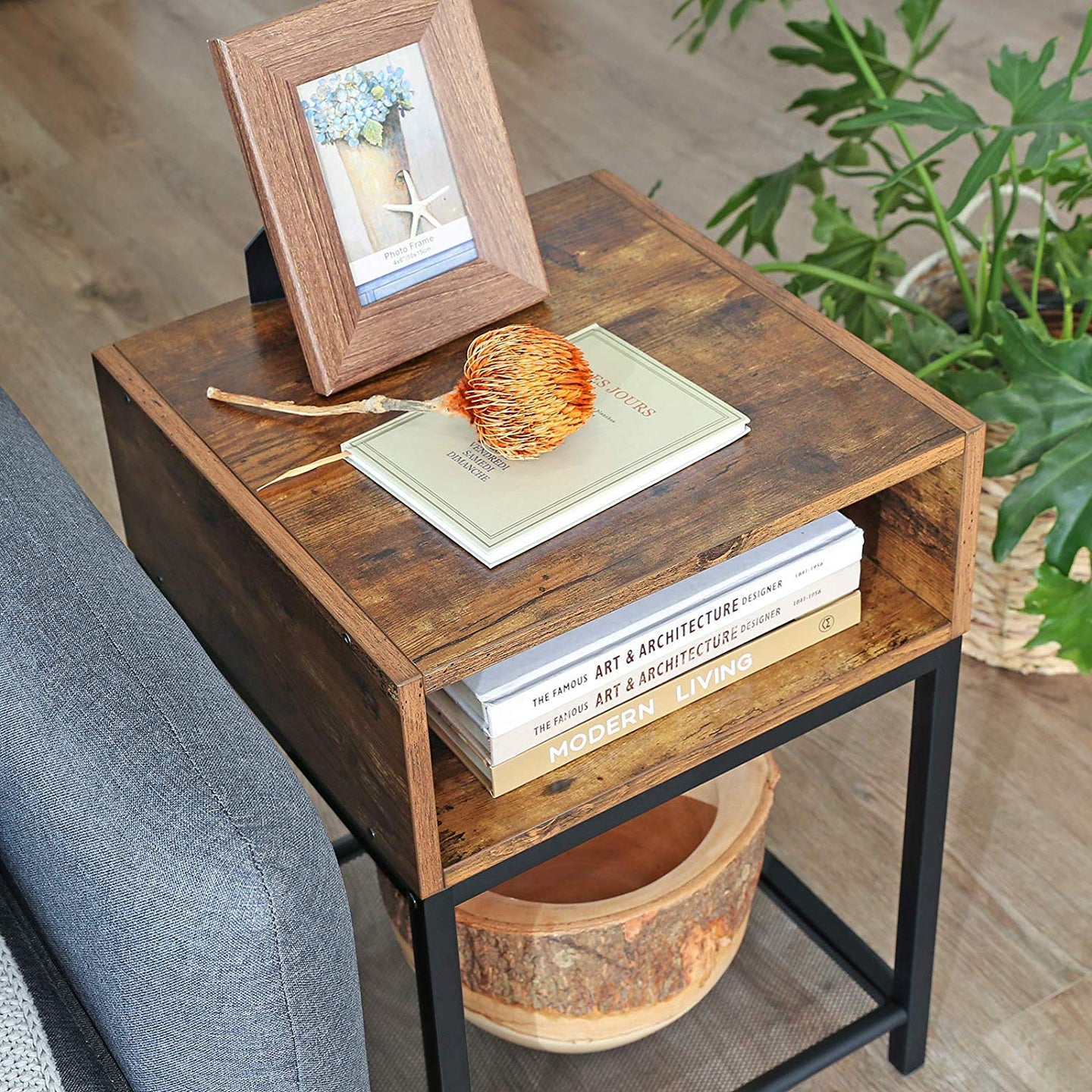 Open Compartment Nightstand - Wood - Rustic Brown