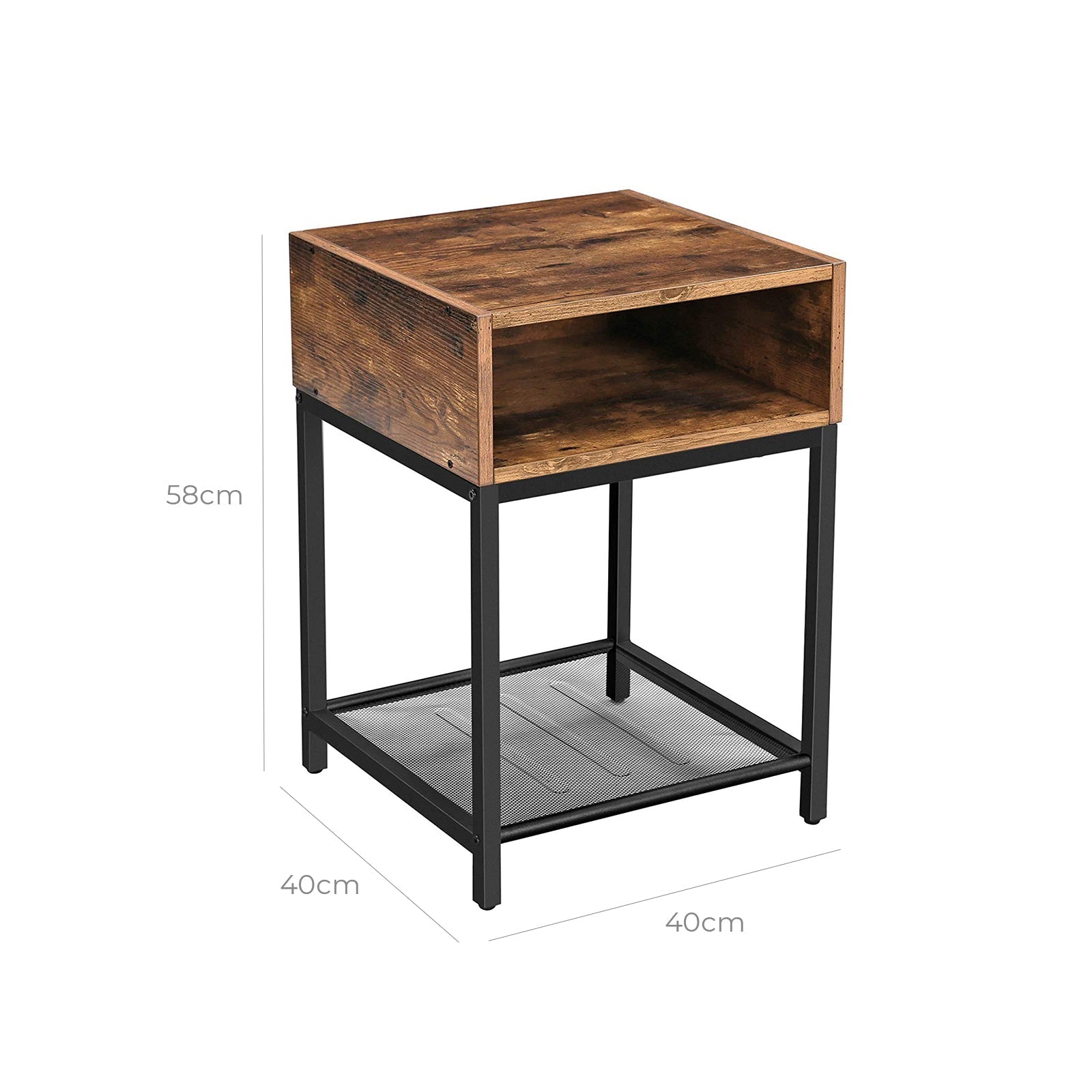 Open Compartment Nightstand - Wood - Rustic Brown