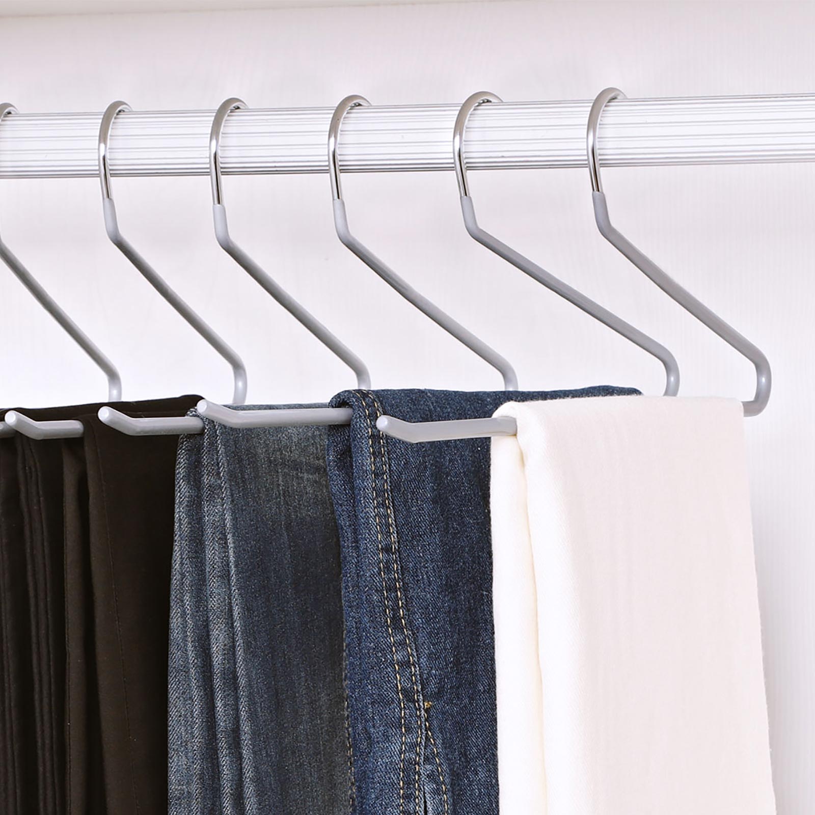 Metal Open End Trousers Hangers - 38cm Wide - Grey - Non-Slip Coating