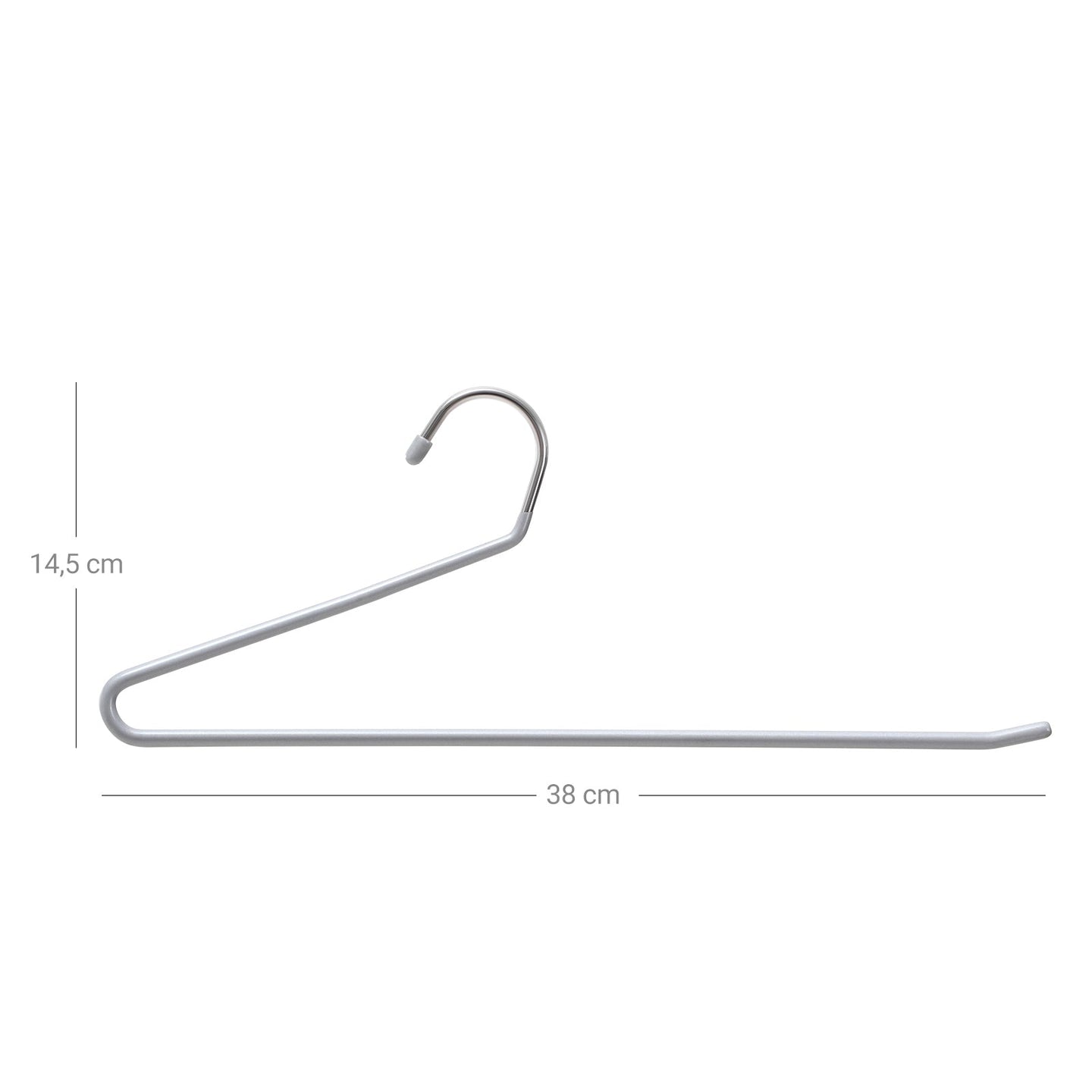 Metal Open End Trousers Hangers - 38cm Wide - Grey - Non-Slip Coating