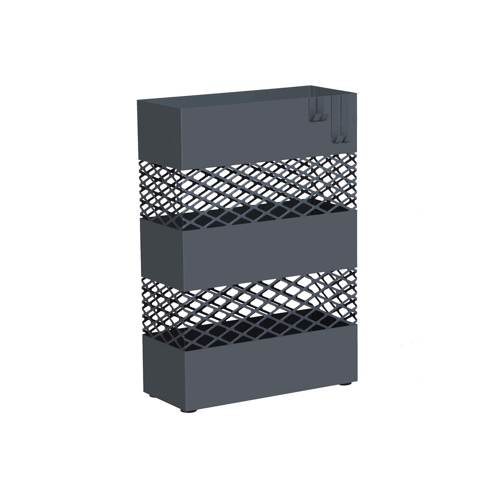 Umbrella Stand - Metal - Anthracite Grey - Rectangular with Water Tray and 4 Hooks