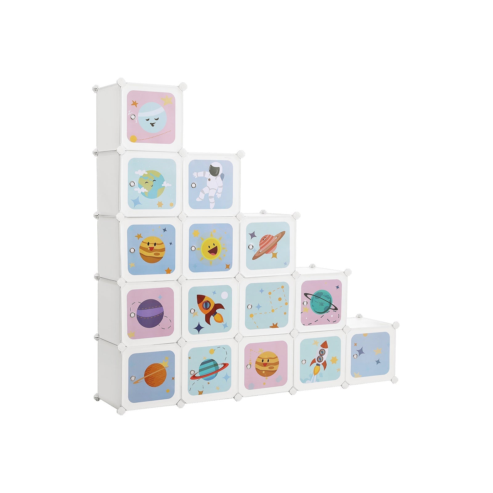 Kids' Organiser Cabinet - Plastic - White - 16-Cube Modular Storage Unit with Doors