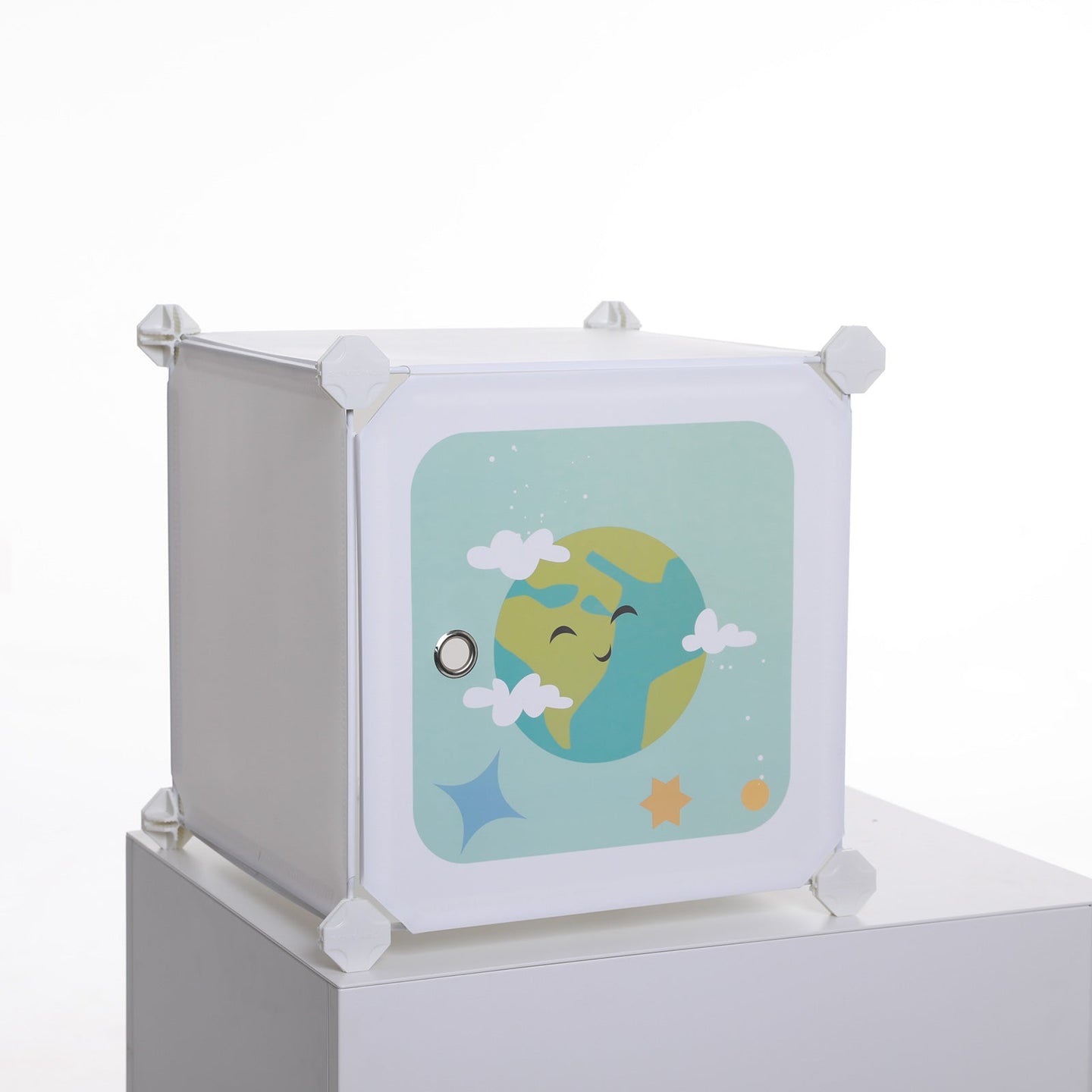 Kids' Organiser Cabinet - Plastic - White - 16-Cube Modular Storage Unit with Doors