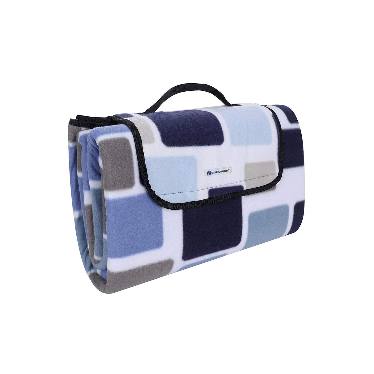 Blue White Tartan Picnic Blanket - Aluminium - White