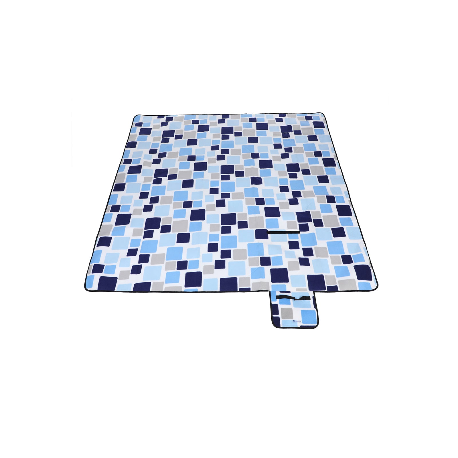 Blue White Tartan Picnic Blanket - Aluminium - White