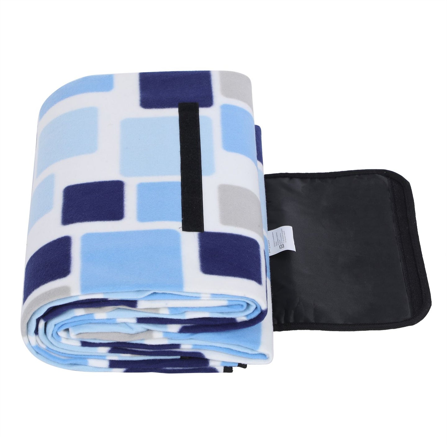 Blue White Tartan Picnic Blanket - Aluminium - White