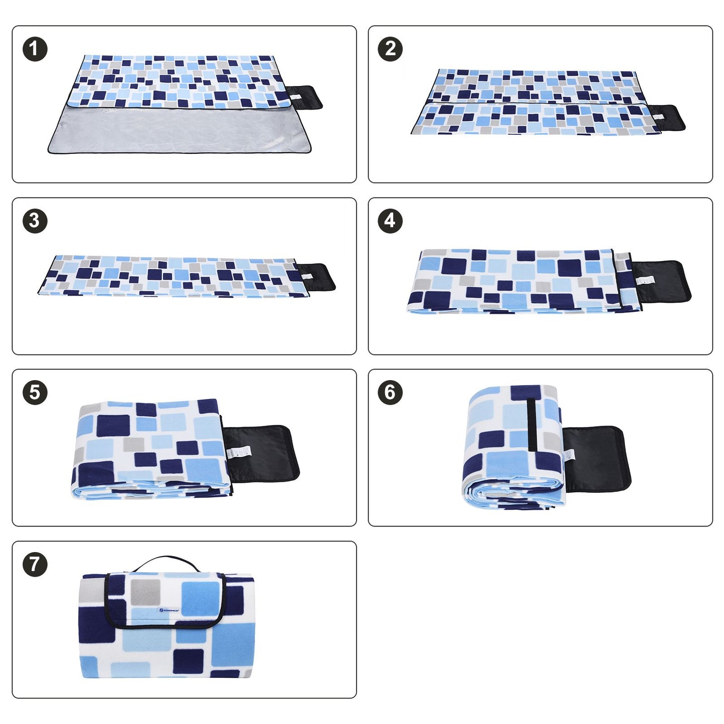 Blue White Tartan Picnic Blanket - Aluminium - White