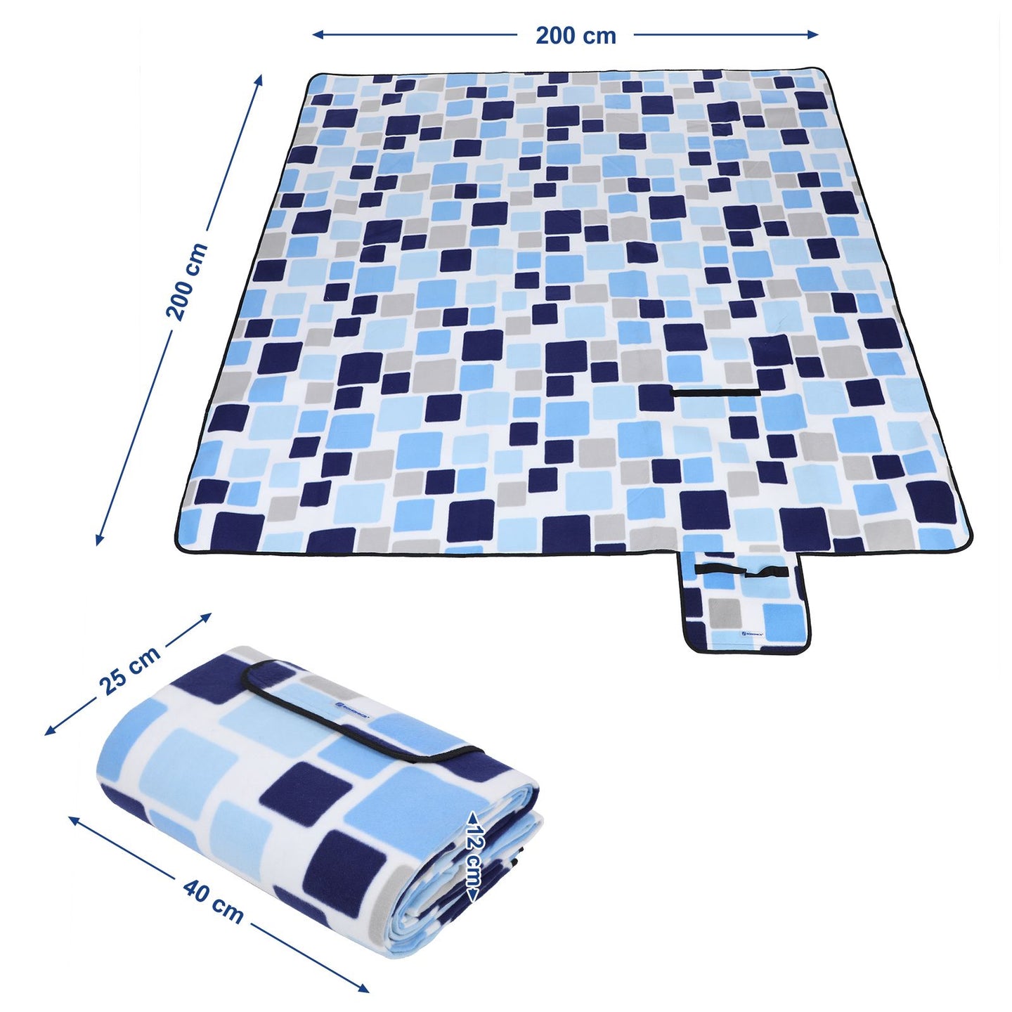 Blue White Tartan Picnic Blanket - Aluminium - White