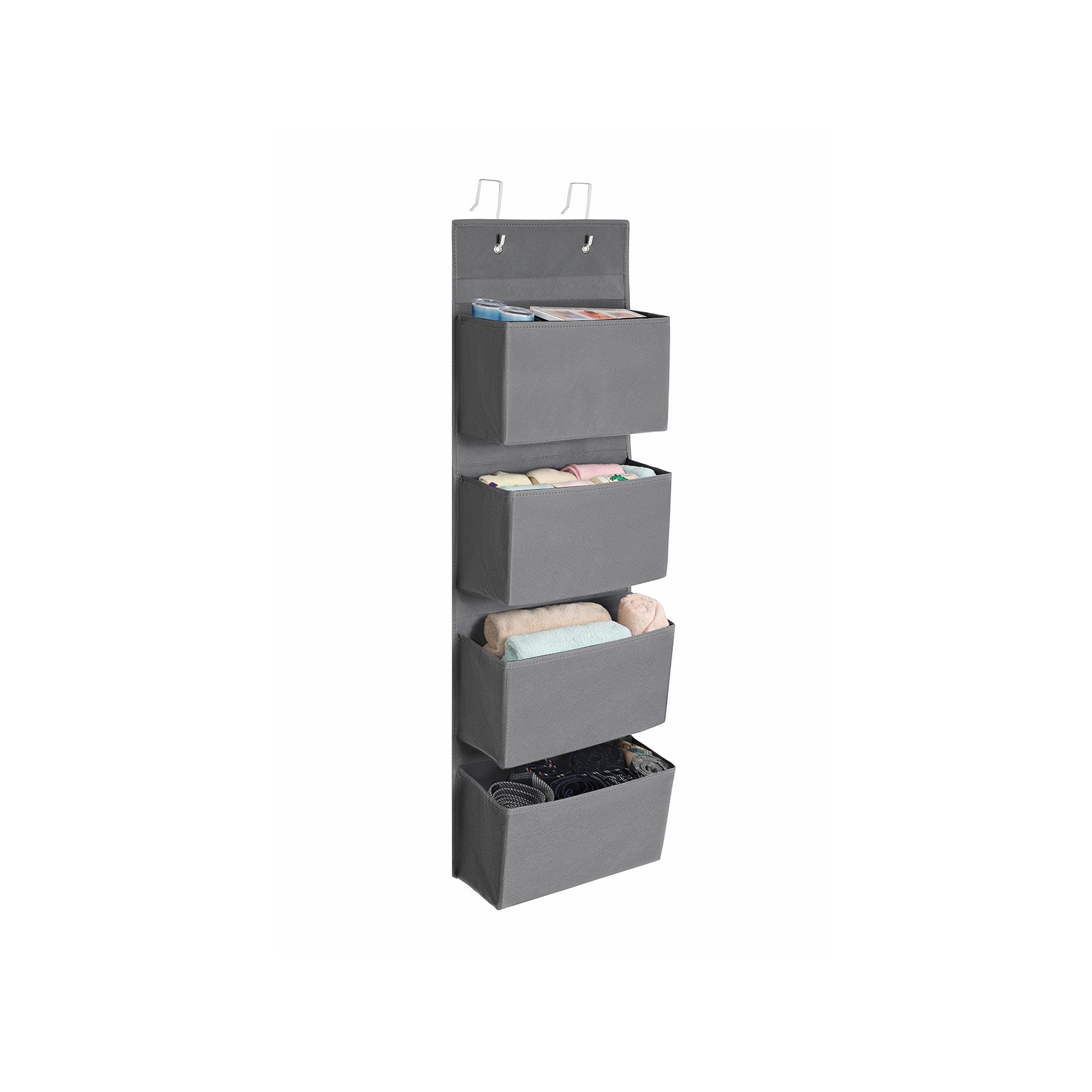 Over-Door Storage Organiser - Fabric - Grey - 4 Pocket Design for Practical and Spacious Wall Hanging Storage