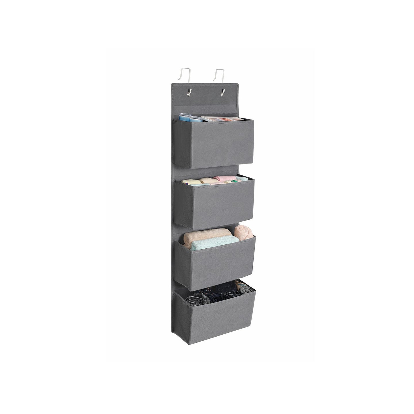 Over-Door Storage Organiser - Fabric - Grey - 4 Pocket Design for Practical and Spacious Wall Hanging Storage