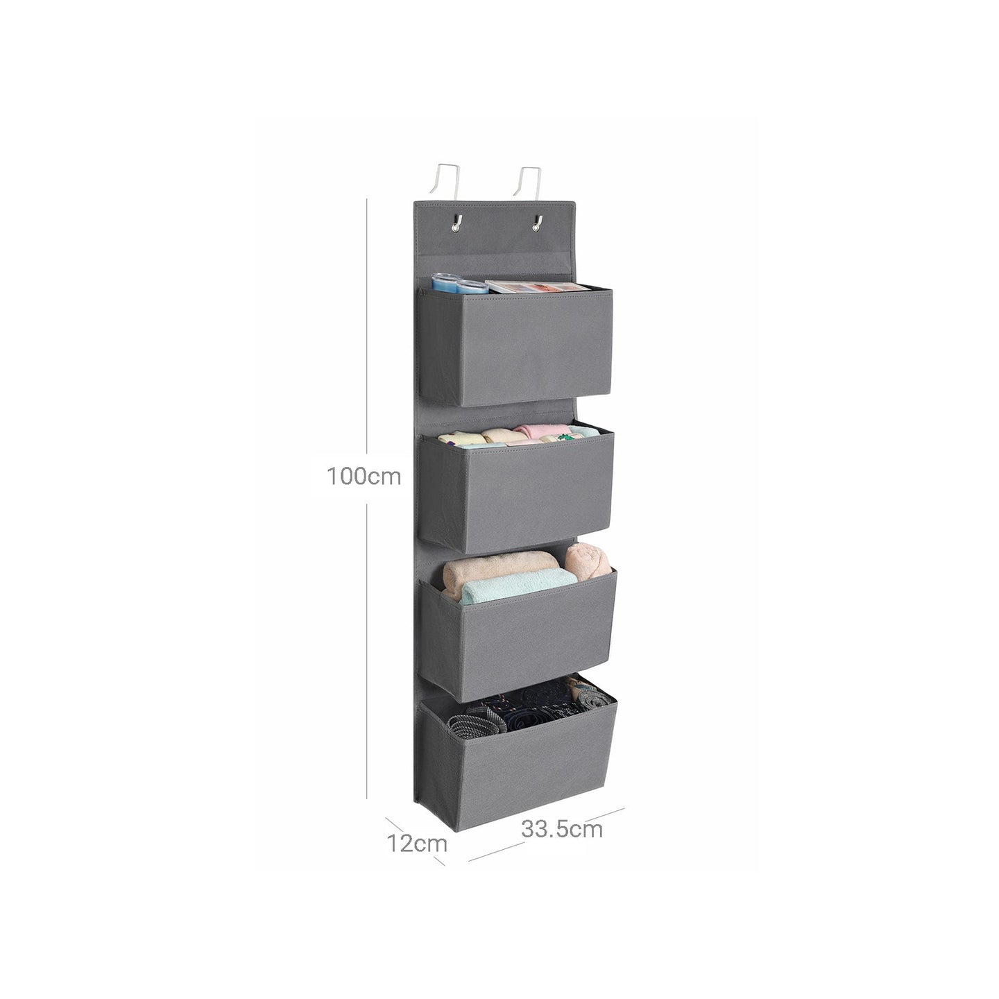 Over-Door Storage Organiser - Fabric - Grey - 4 Pocket Design for Practical and Spacious Wall Hanging Storage