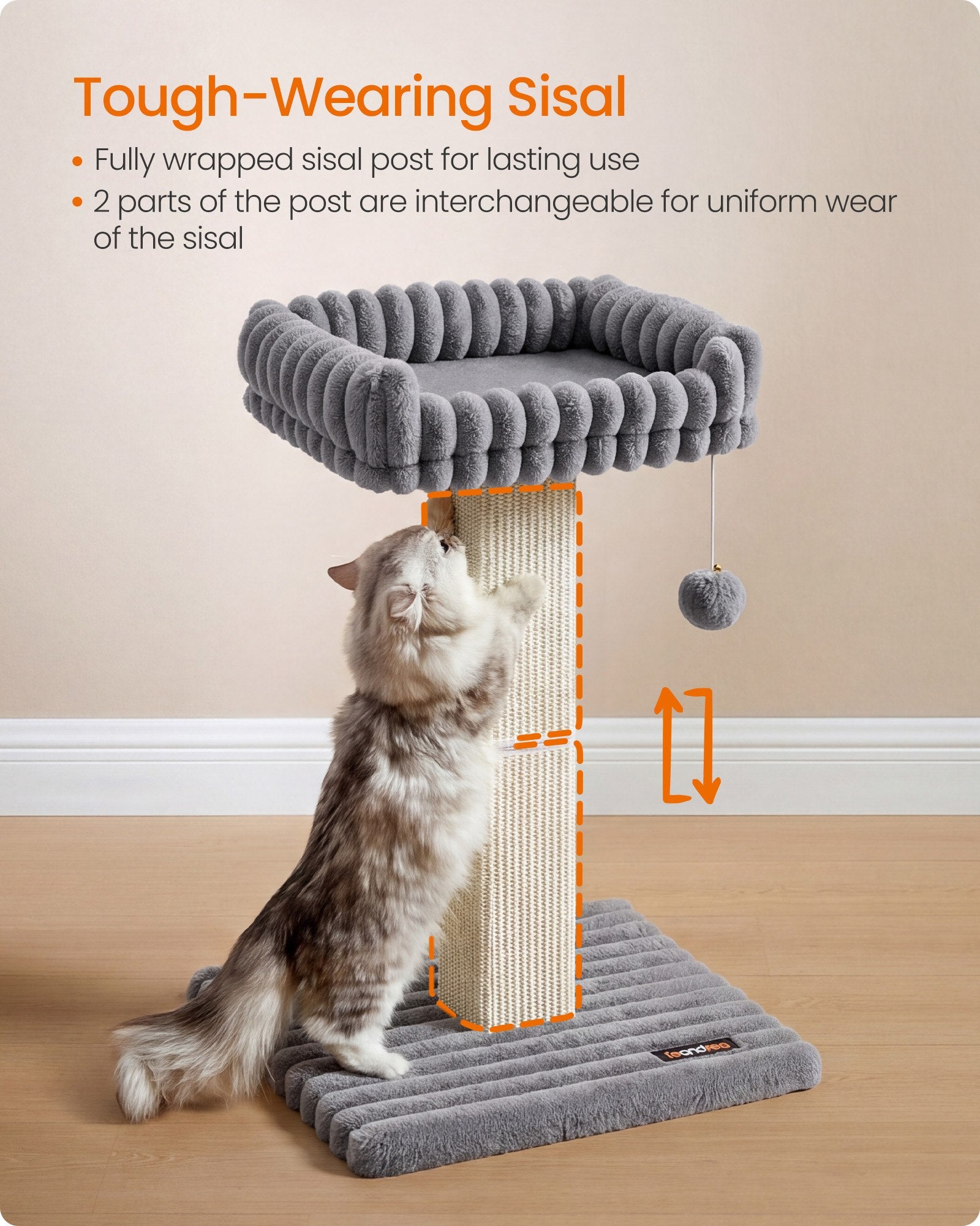 Cat Tree - With Sisal Posts and Perches - Dove Grey - 45 x 40 x 71 cm