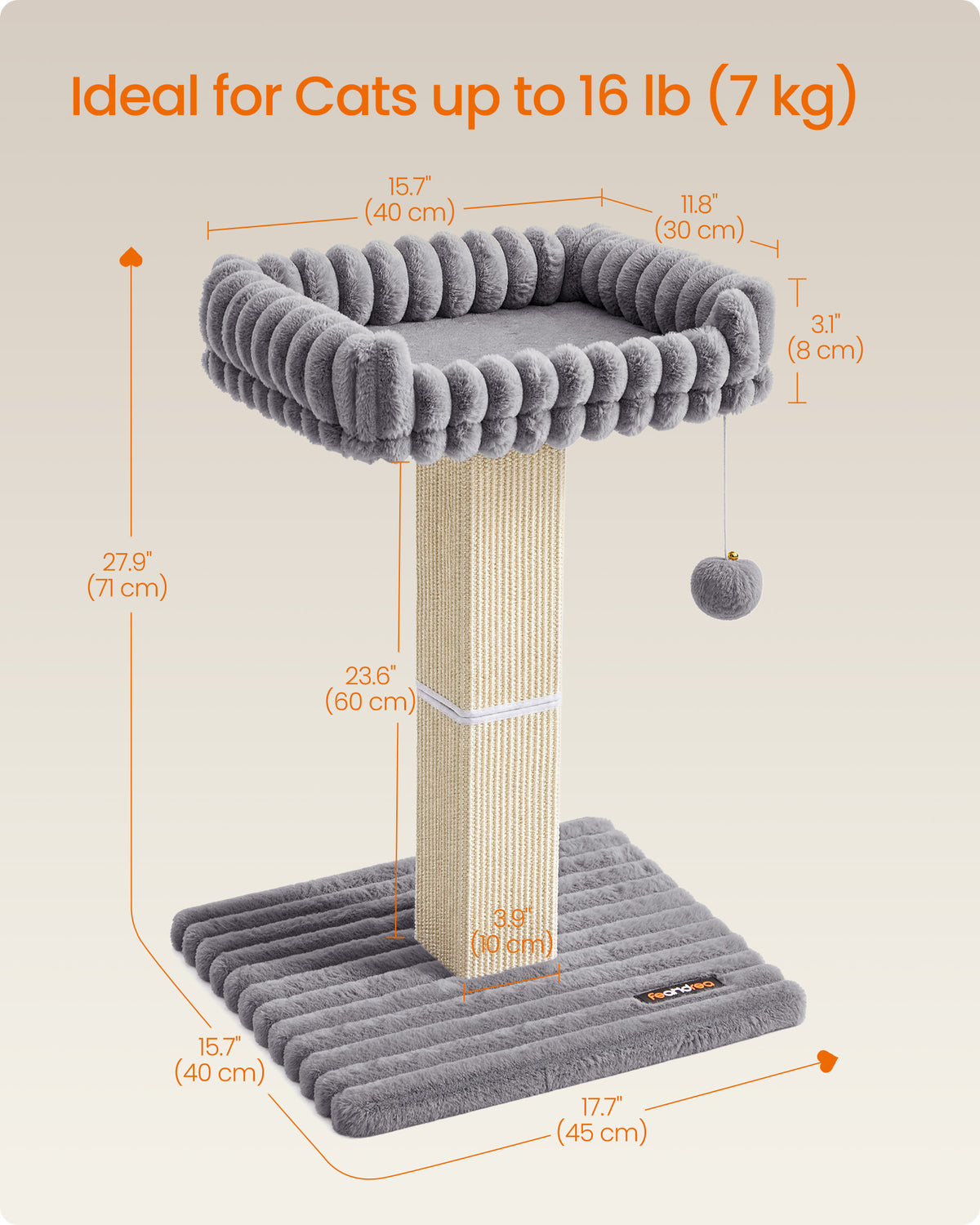 Cat Tree - With Sisal Posts and Perches - Dove Grey - 45 x 40 x 71 cm
