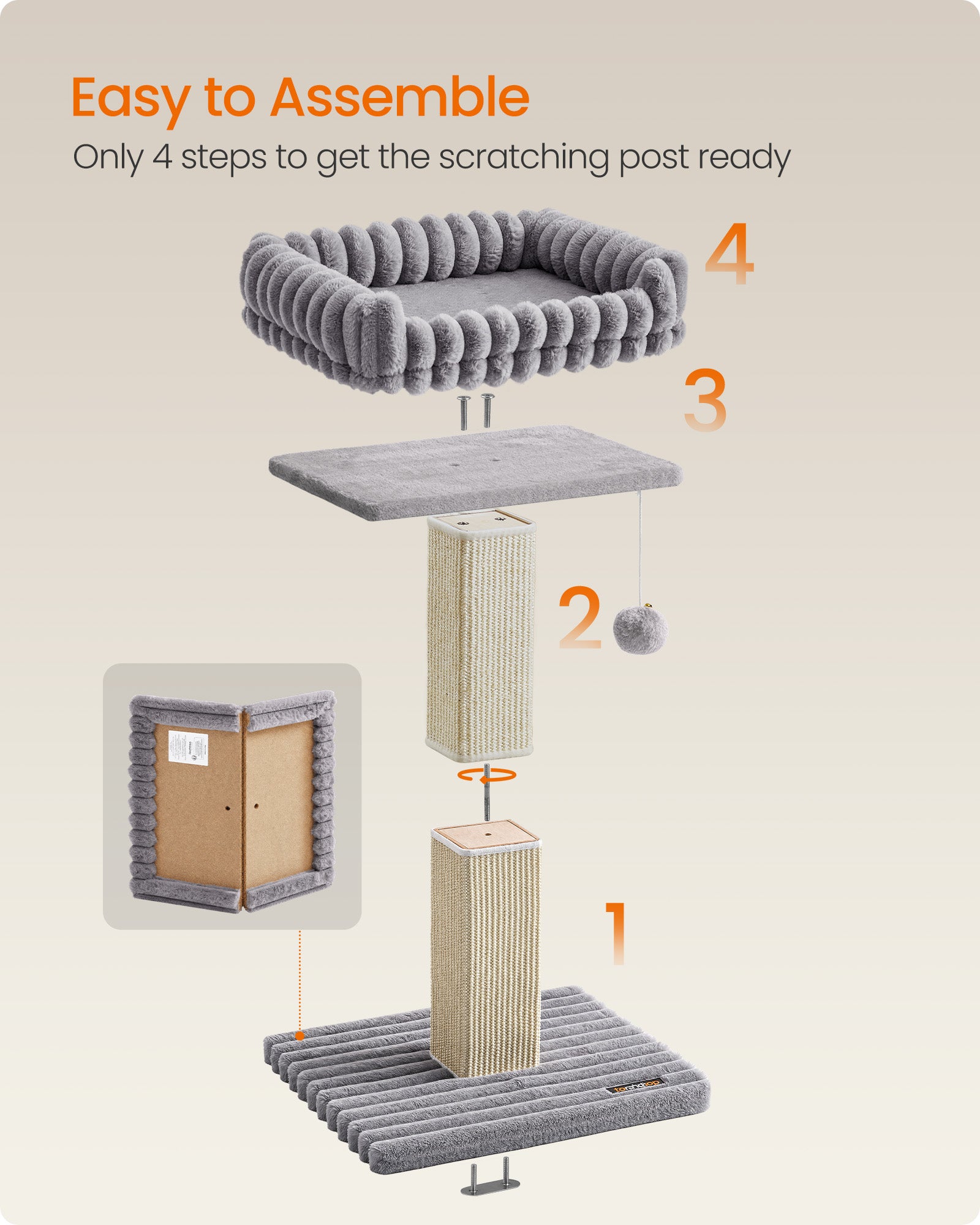 Cat Tree - With Sisal Posts and Perches - Dove Grey - 45 x 40 x 71 cm