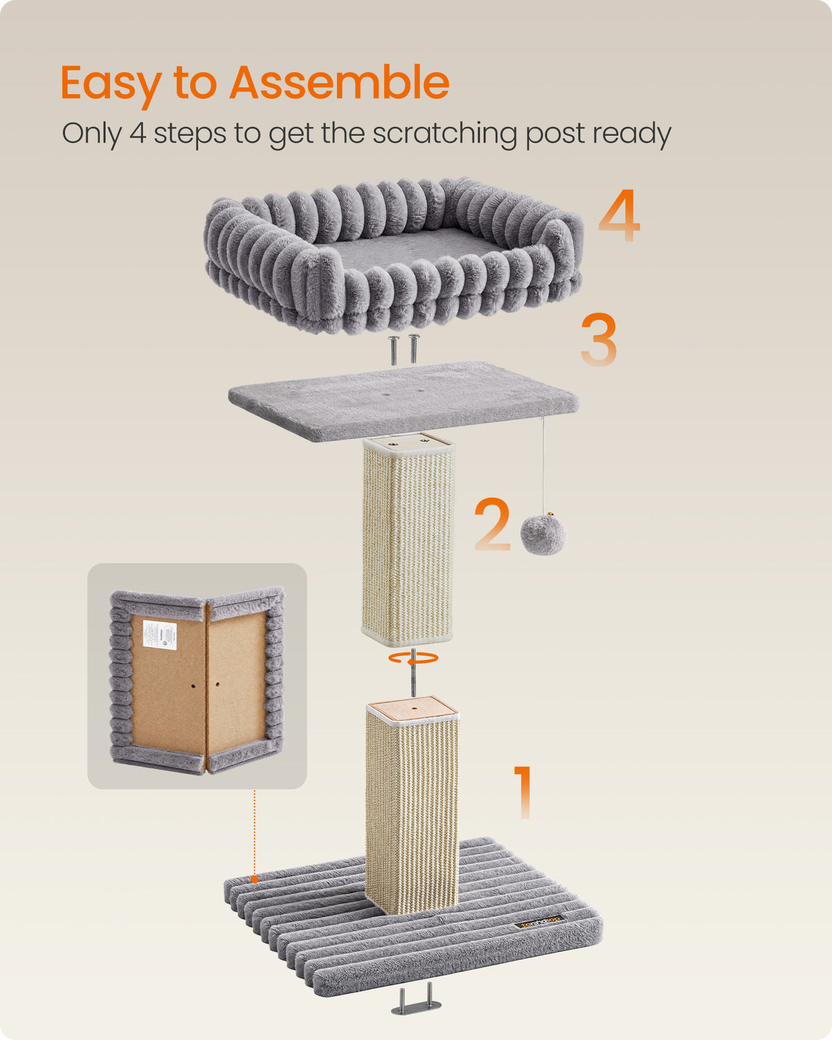 Cat Tree - With Sisal Posts and Perches - Dove Grey - 45 x 40 x 71 cm