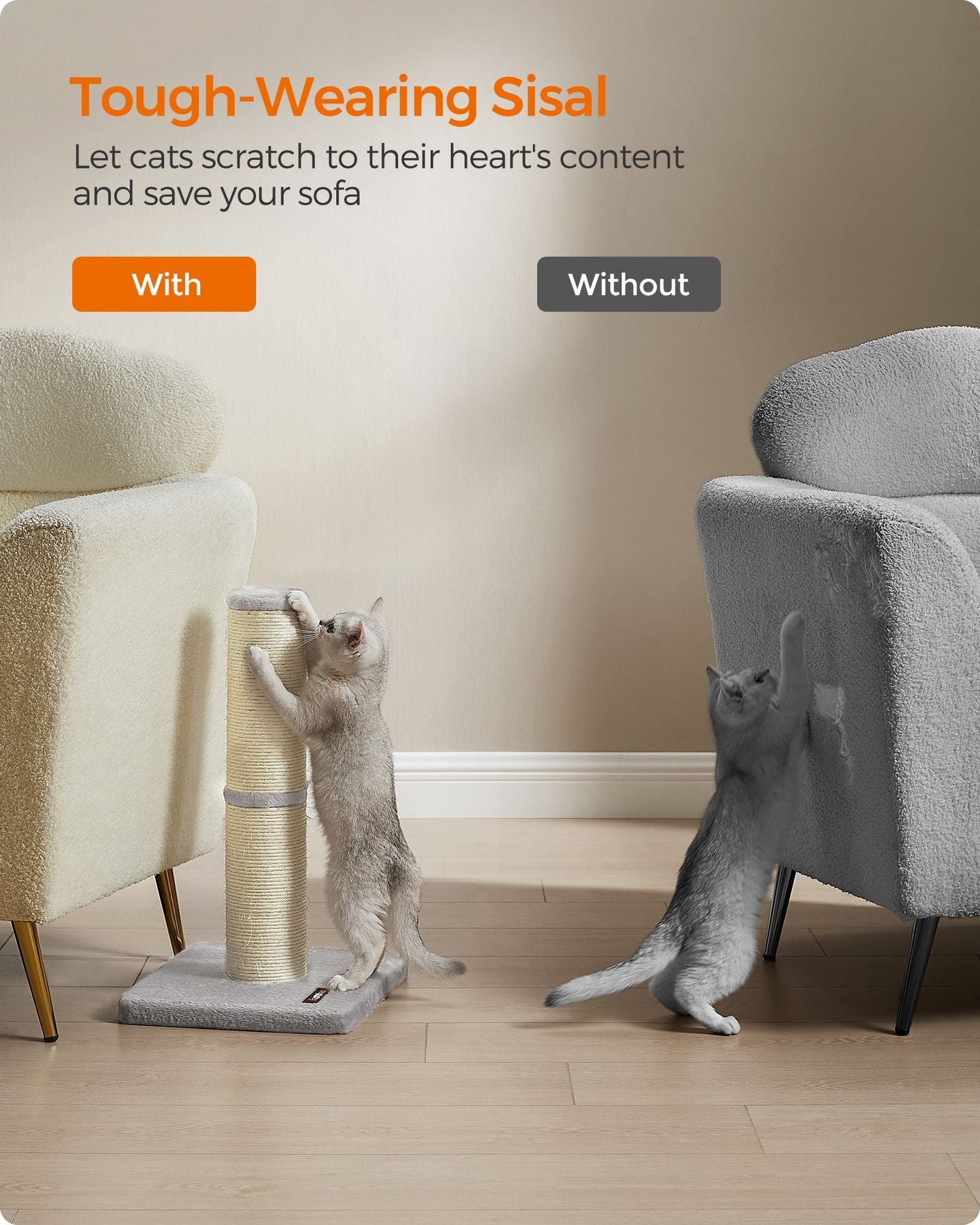 Cat Scratching Post - Dove Grey - Sisal