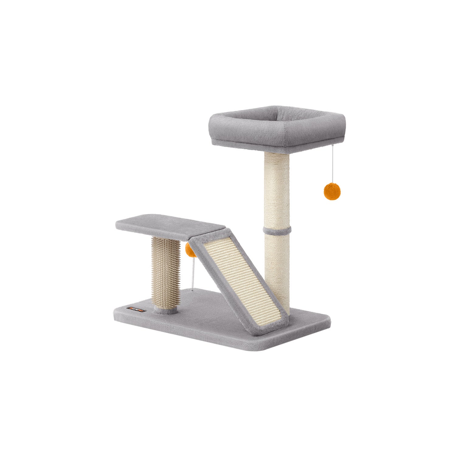 Multifunctional Cat Scratching Post - Wood - Light Grey - With Bed and Rotatable Scratching Ramp