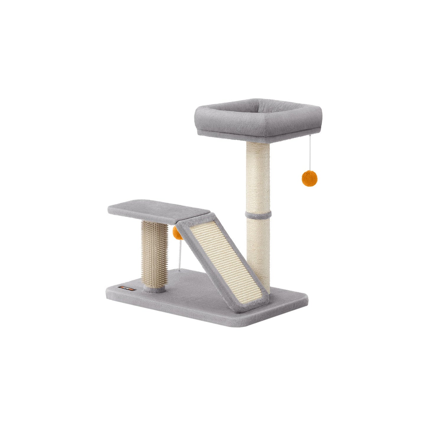 Multifunctional Cat Scratching Post - Wood - Light Grey - With Bed and Rotatable Scratching Ramp
