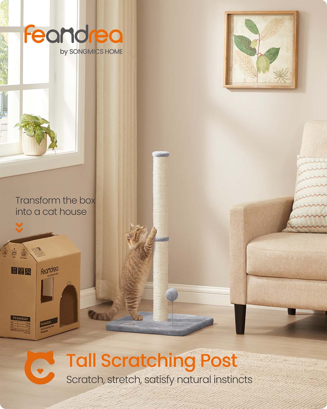 Cat Scratching Post - Dove Grey - Sisal