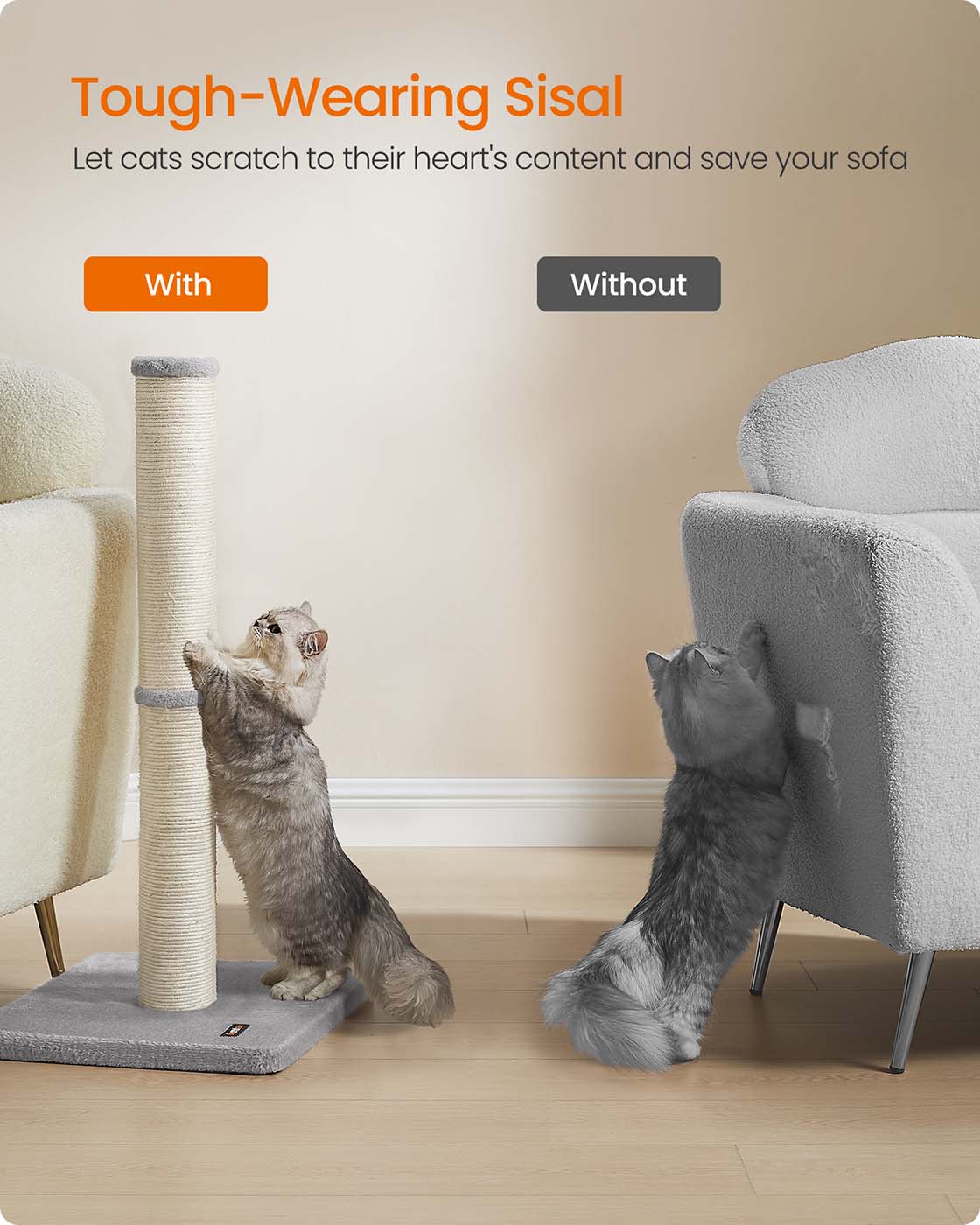 Cat Scratching Post - Dove Grey - Sisal
