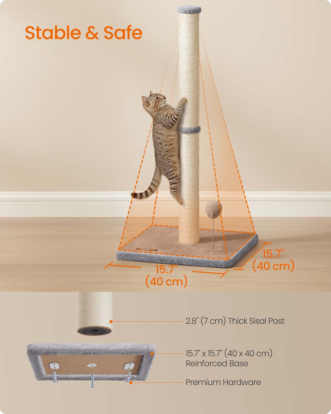 Cat Scratching Post - Dove Grey - Sisal