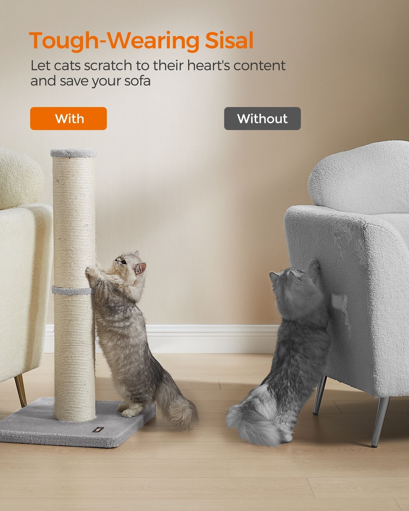 Cat Scratching Post - Dove Grey - Sisal