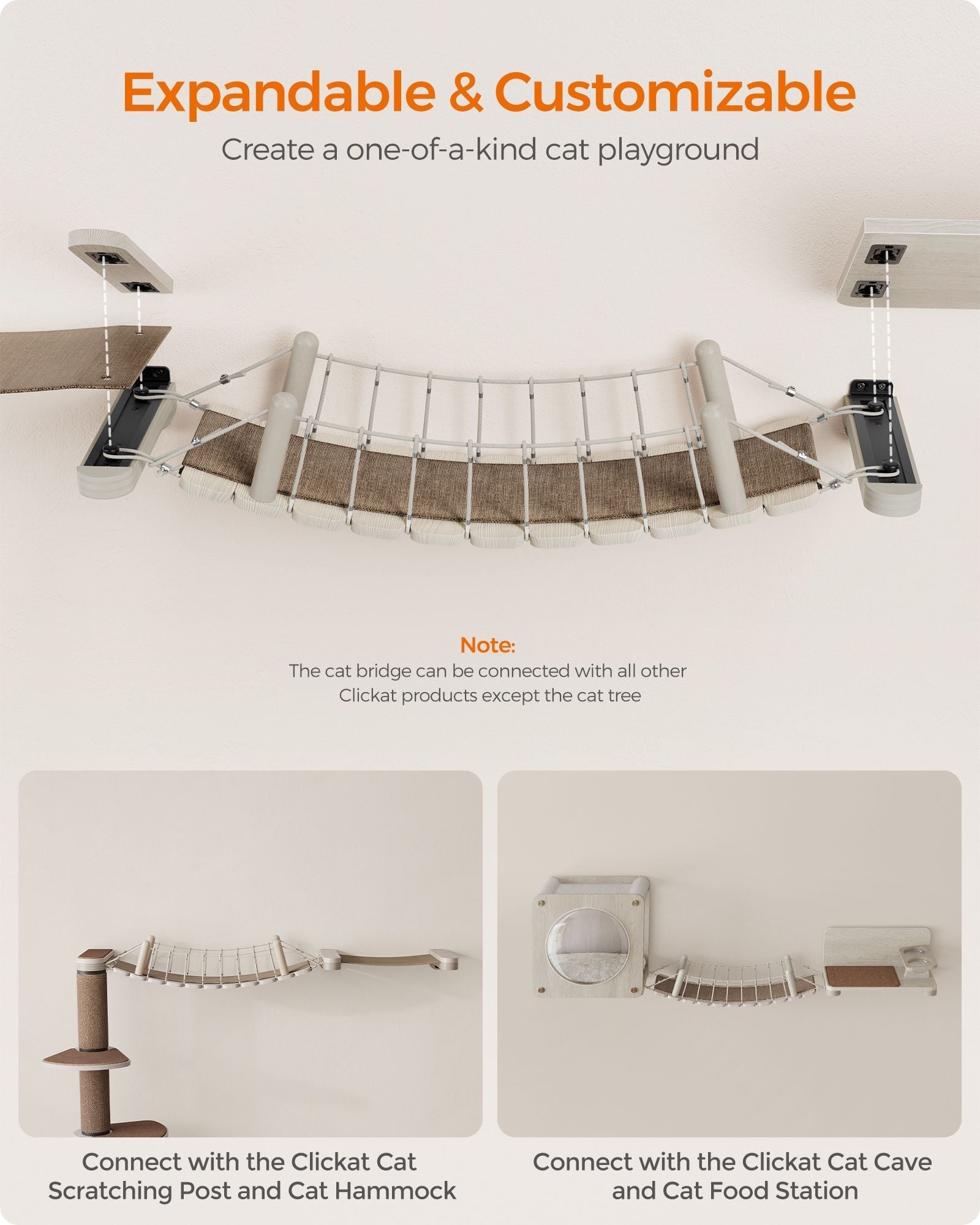 Wall-Mounted Cat Bridge - Wood - Natural