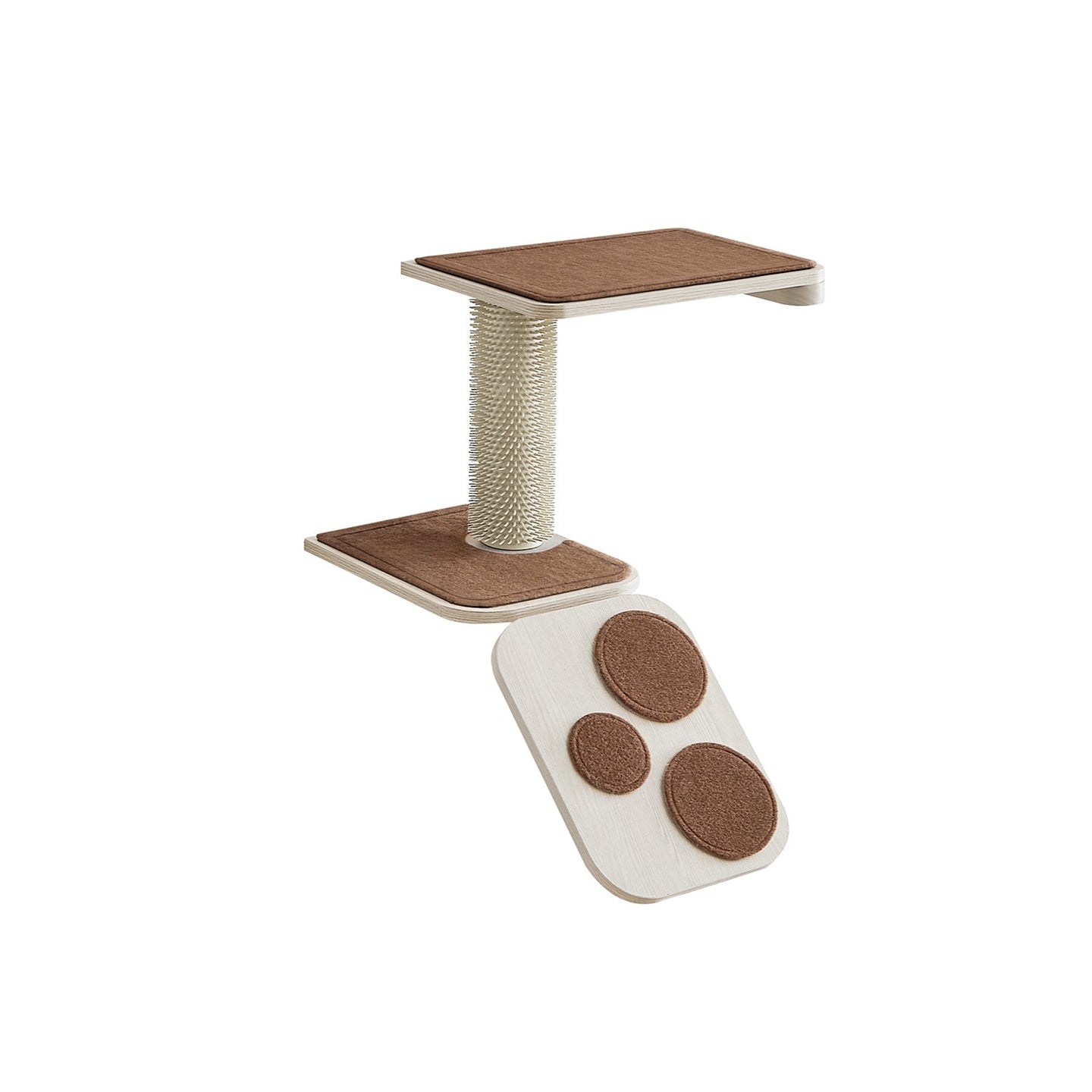 Wall-Mounted Cat Stairs - Wood - Natural Finish - Includes Shelf and Self-Groomer