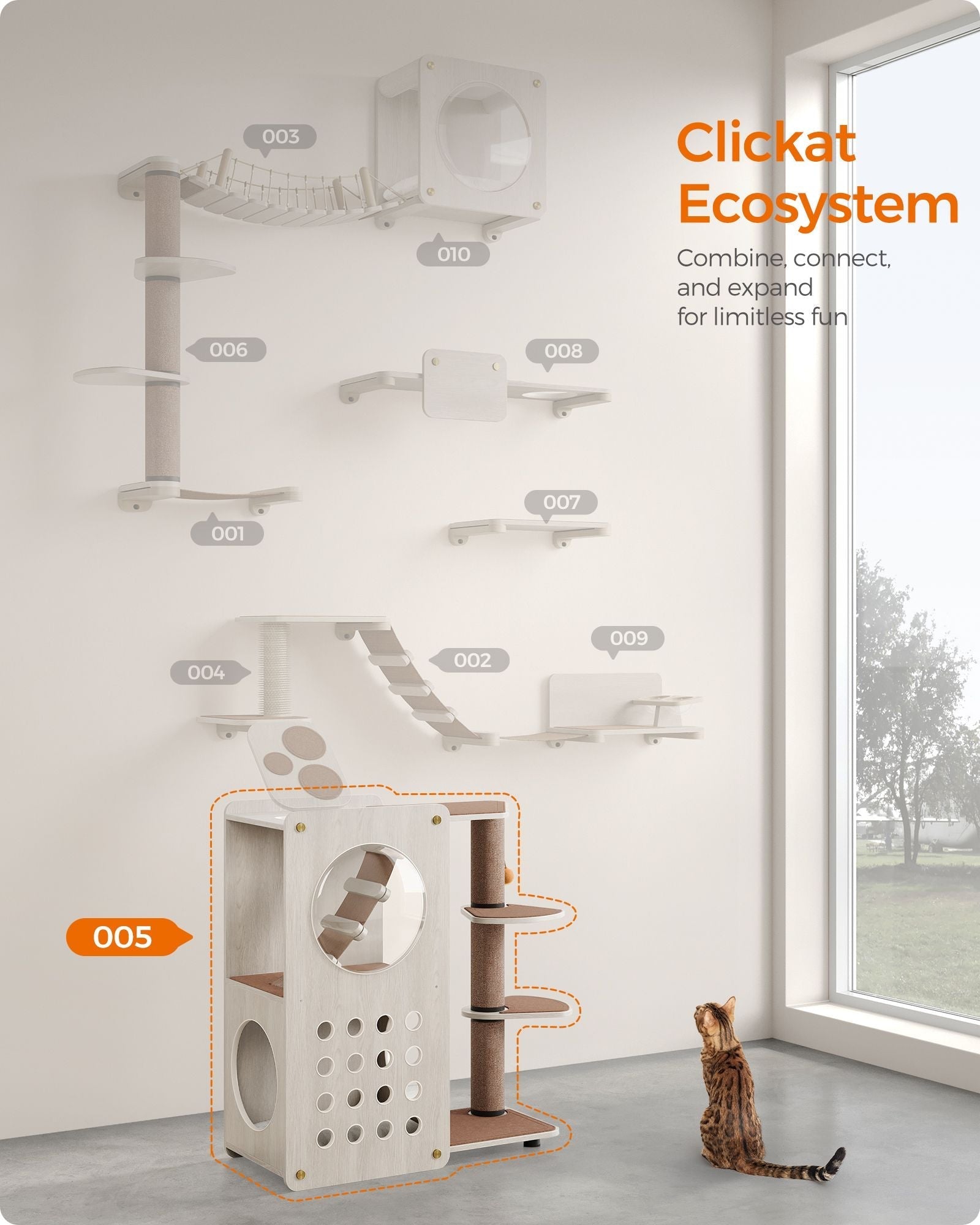 Cat Tree - Wood - Natural - Includes Scratching Post and Soft Ladder
