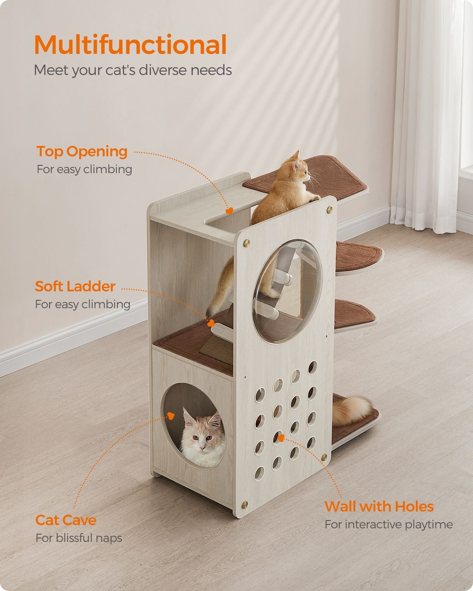 Cat Tree - Wood - Natural - Includes Scratching Post and Soft Ladder