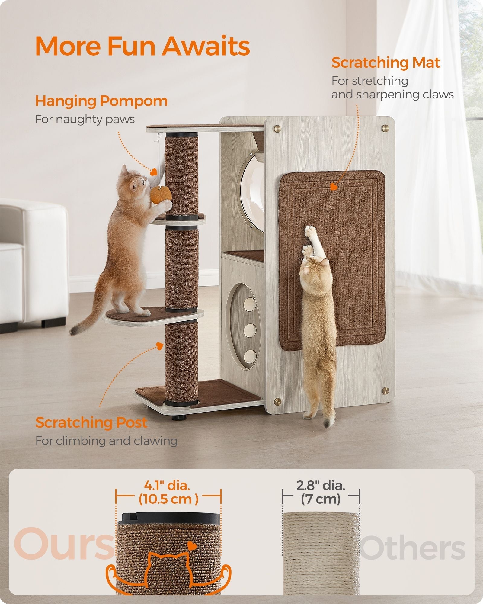 Cat Tree - Wood - Natural - Includes Scratching Post and Soft Ladder