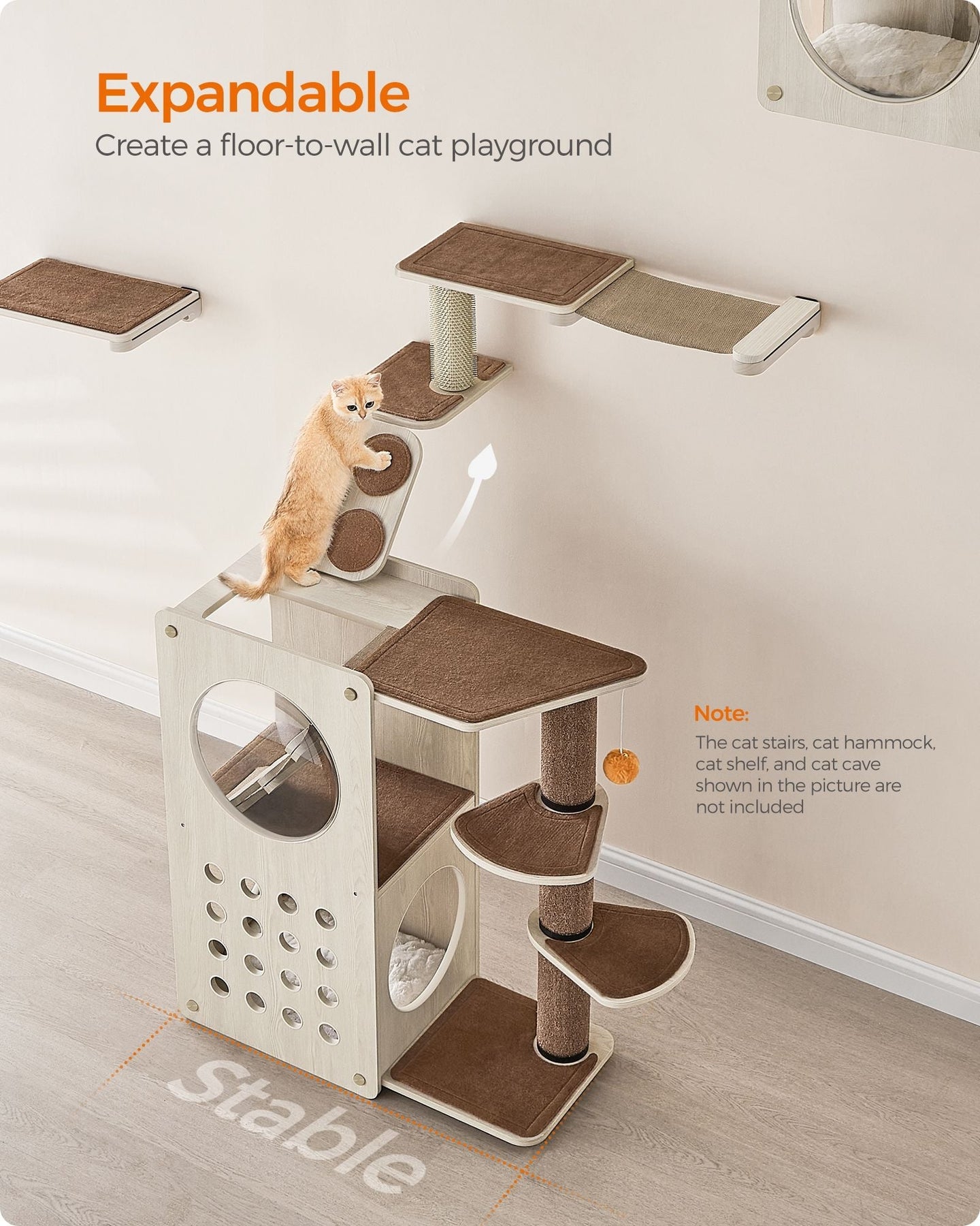 Cat Tree - Wood - Natural - Includes Scratching Post and Soft Ladder