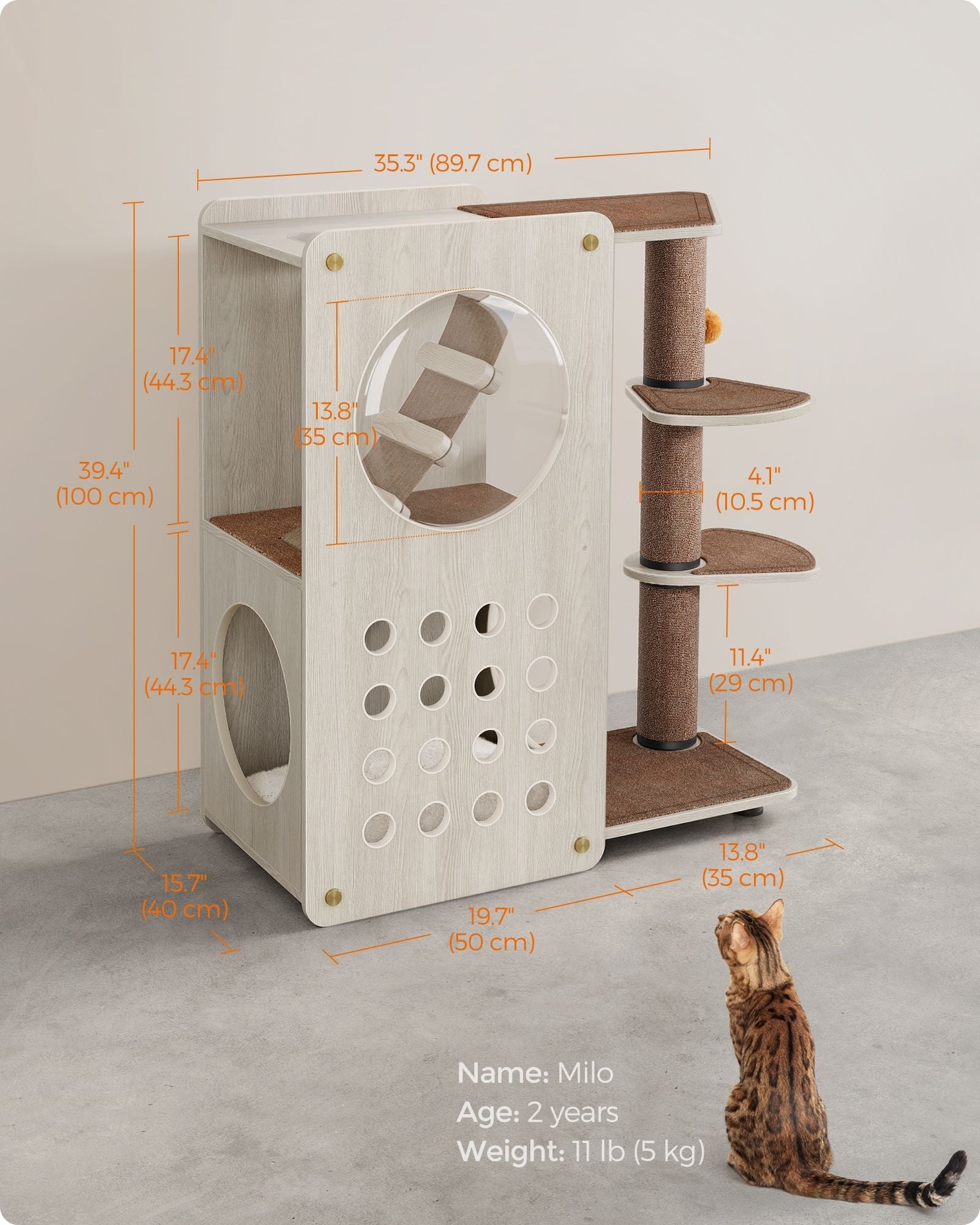 Cat Tree - Wood - Natural - Includes Scratching Post and Soft Ladder
