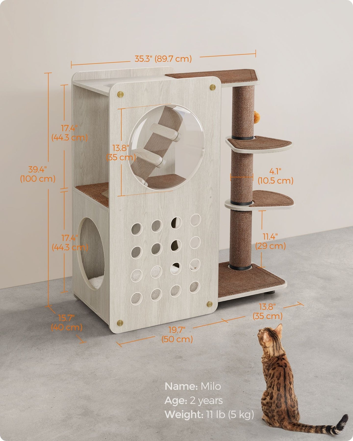 Cat Tree - Wood - Natural - Includes Scratching Post and Soft Ladder
