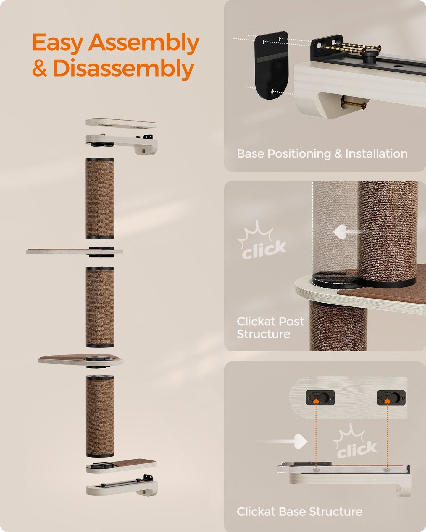 Wall-Mounted Cat Scratching Post - Engineered Wood - Natural - With Dual Perches