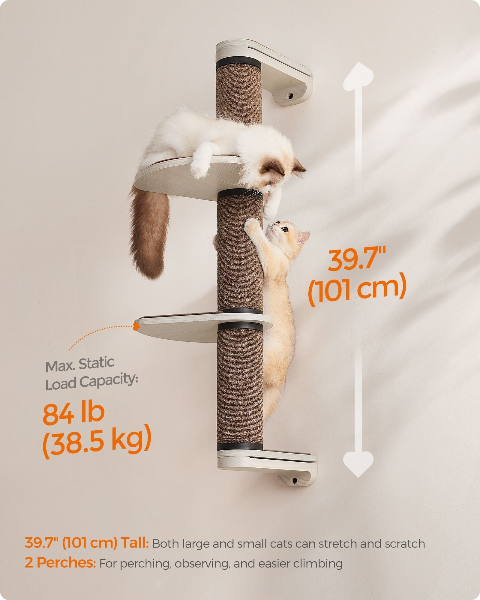 Wall-Mounted Cat Scratching Post - Engineered Wood - Natural - With Dual Perches