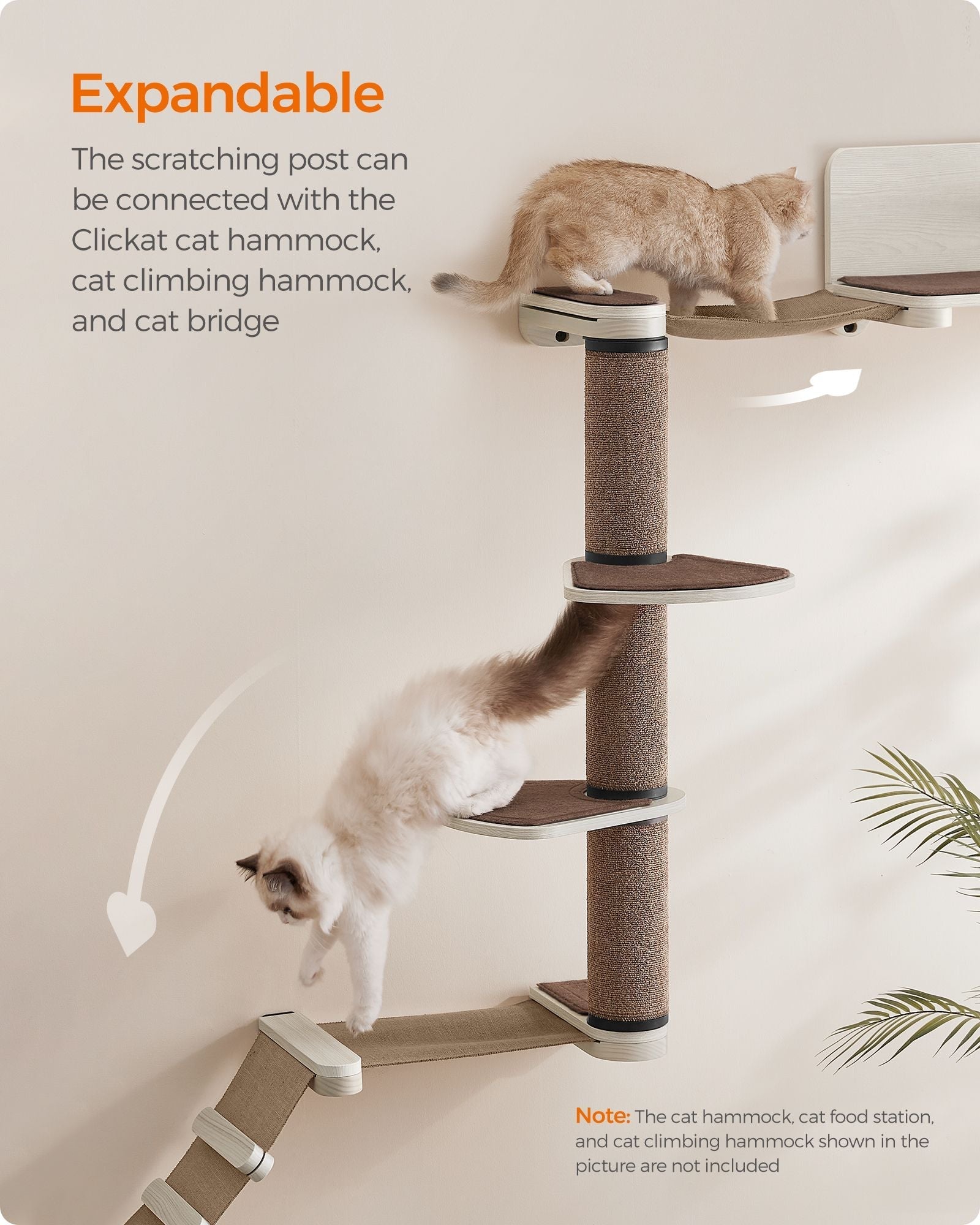 Wall-Mounted Cat Scratching Post - Engineered Wood - Natural - With Dual Perches