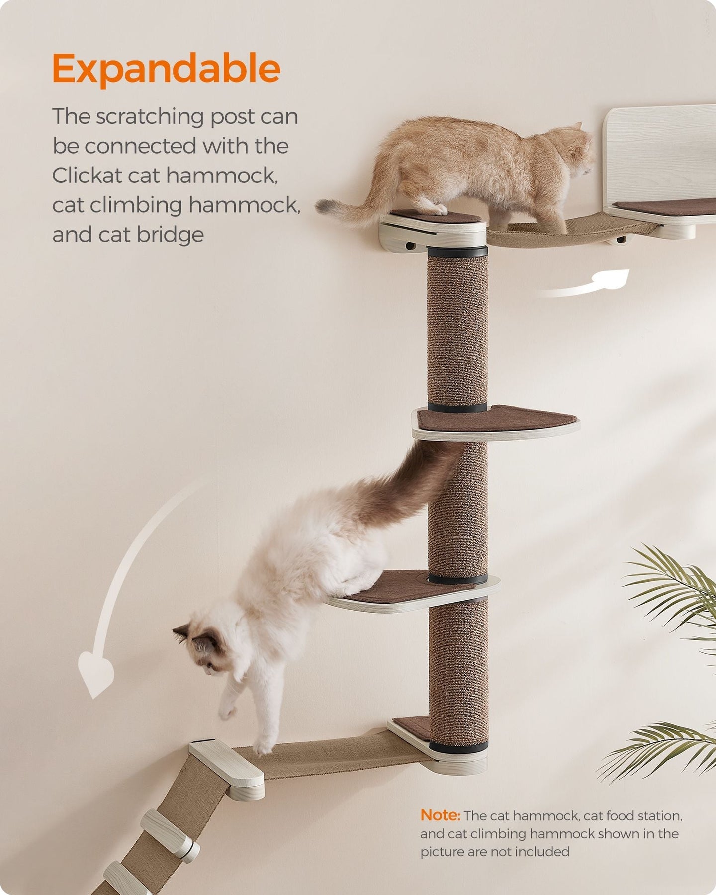 Wall-Mounted Cat Scratching Post - Engineered Wood - Natural - With Dual Perches