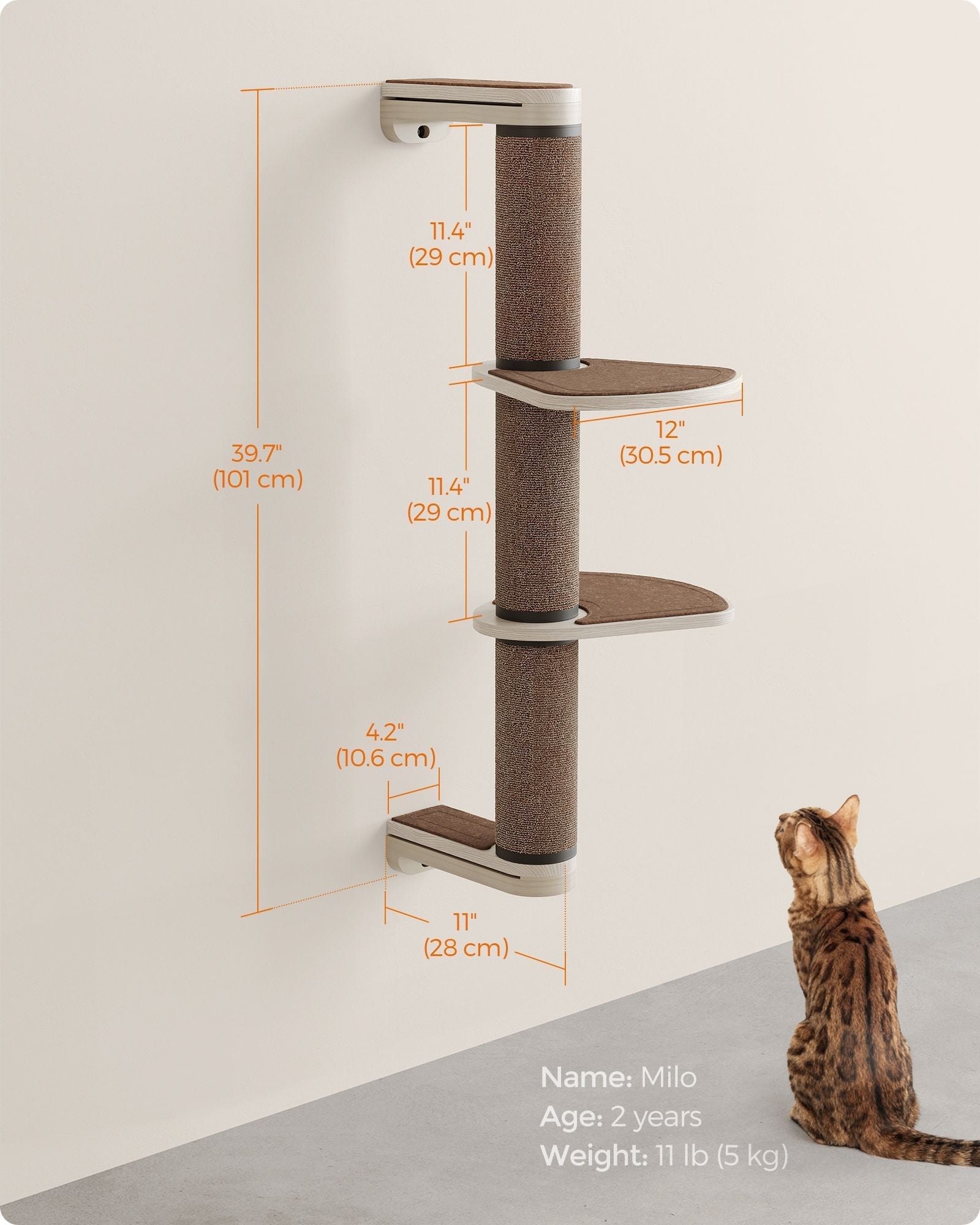 Wall-Mounted Cat Scratching Post - Engineered Wood - Natural - With Dual Perches