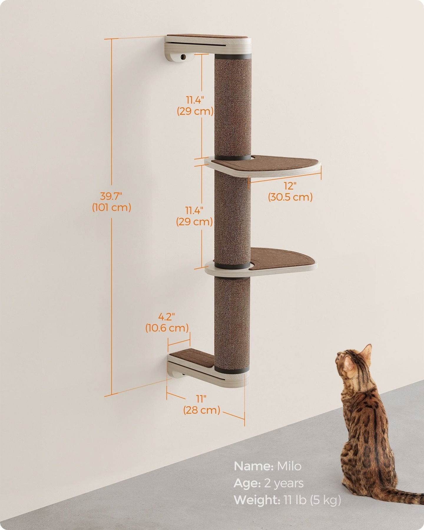 Wall-Mounted Cat Scratching Post - Engineered Wood - Natural - With Dual Perches