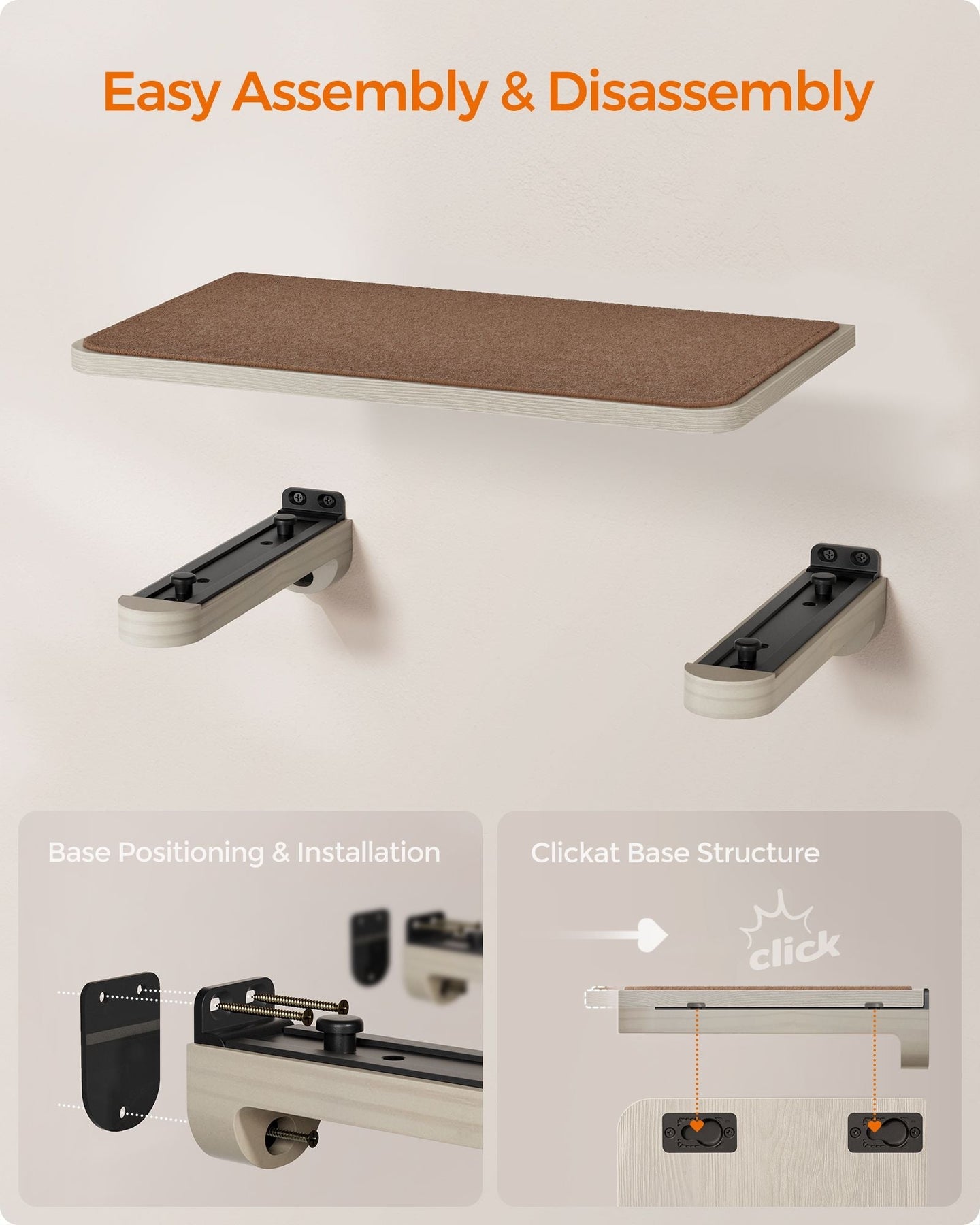 Wall-Mounted Cat Shelf - Engineered Wood - Natural Finish - Comfortable Felt Pad